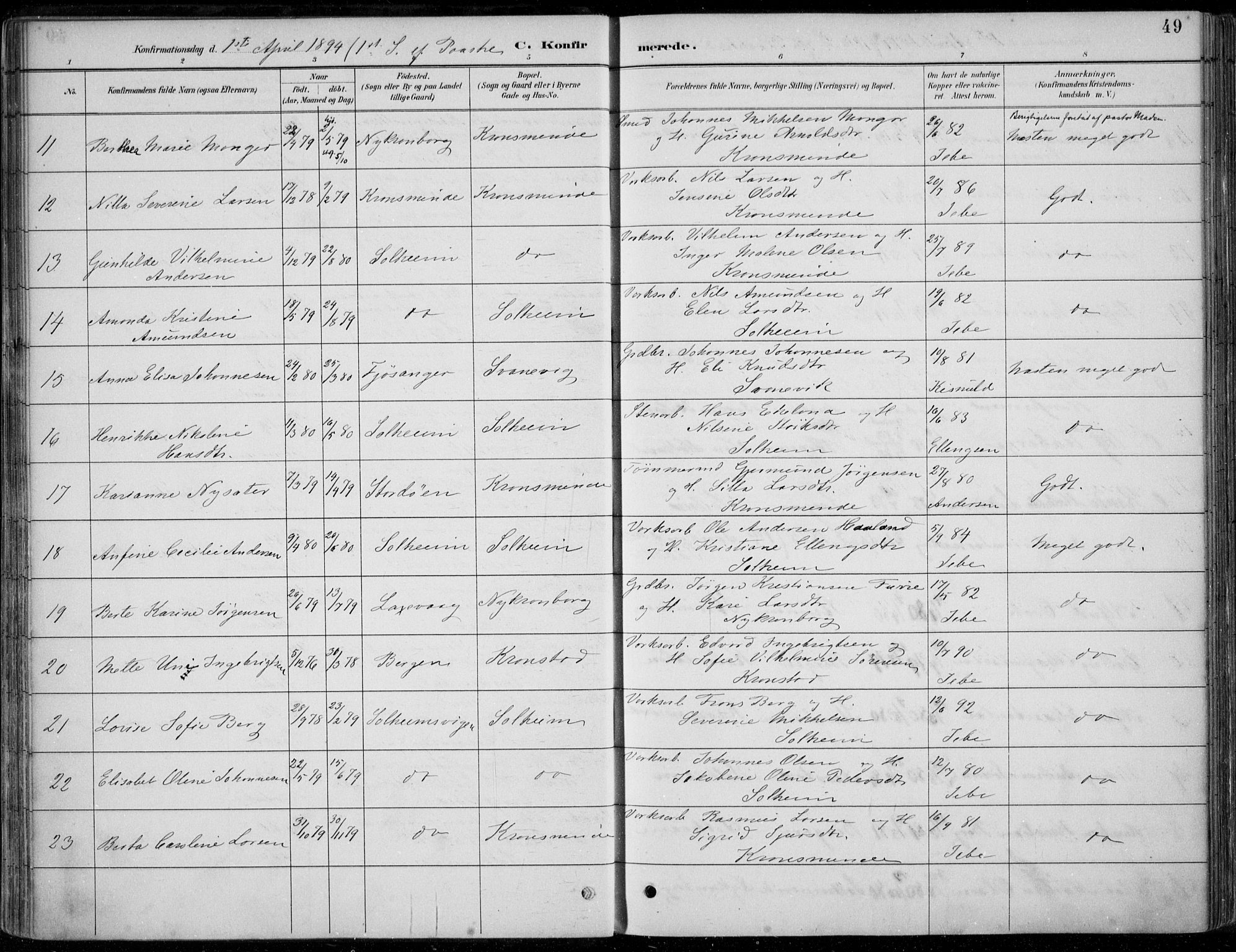 Årstad Sokneprestembete, AV/SAB-A-79301/H/Haa/L0006: Parish register (official) no. B 1, 1886-1901, p. 49