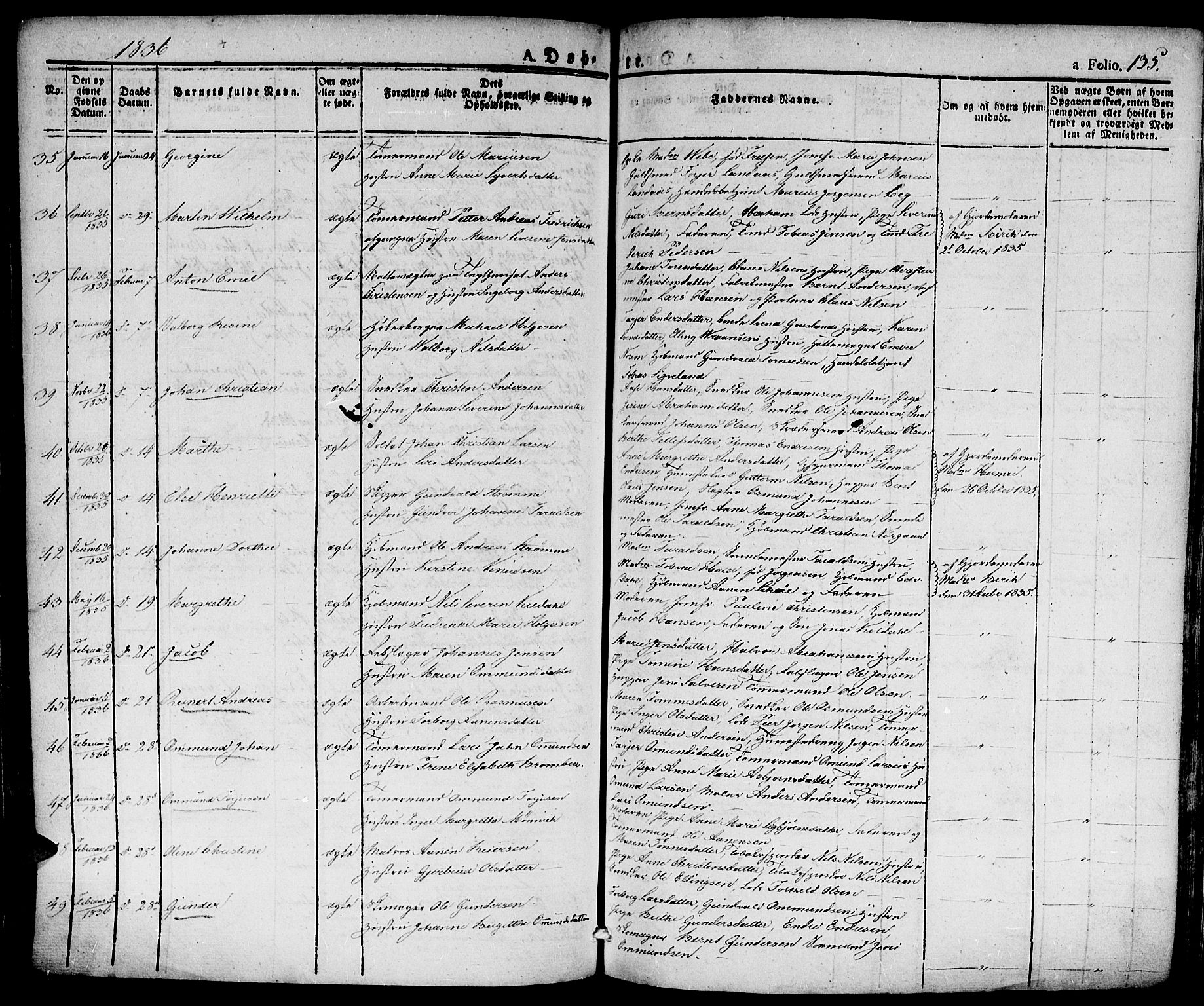 Kristiansand domprosti, SAK/1112-0006/F/Fa/L0011: Parish register (official) no. A 11, 1827-1841, p. 135