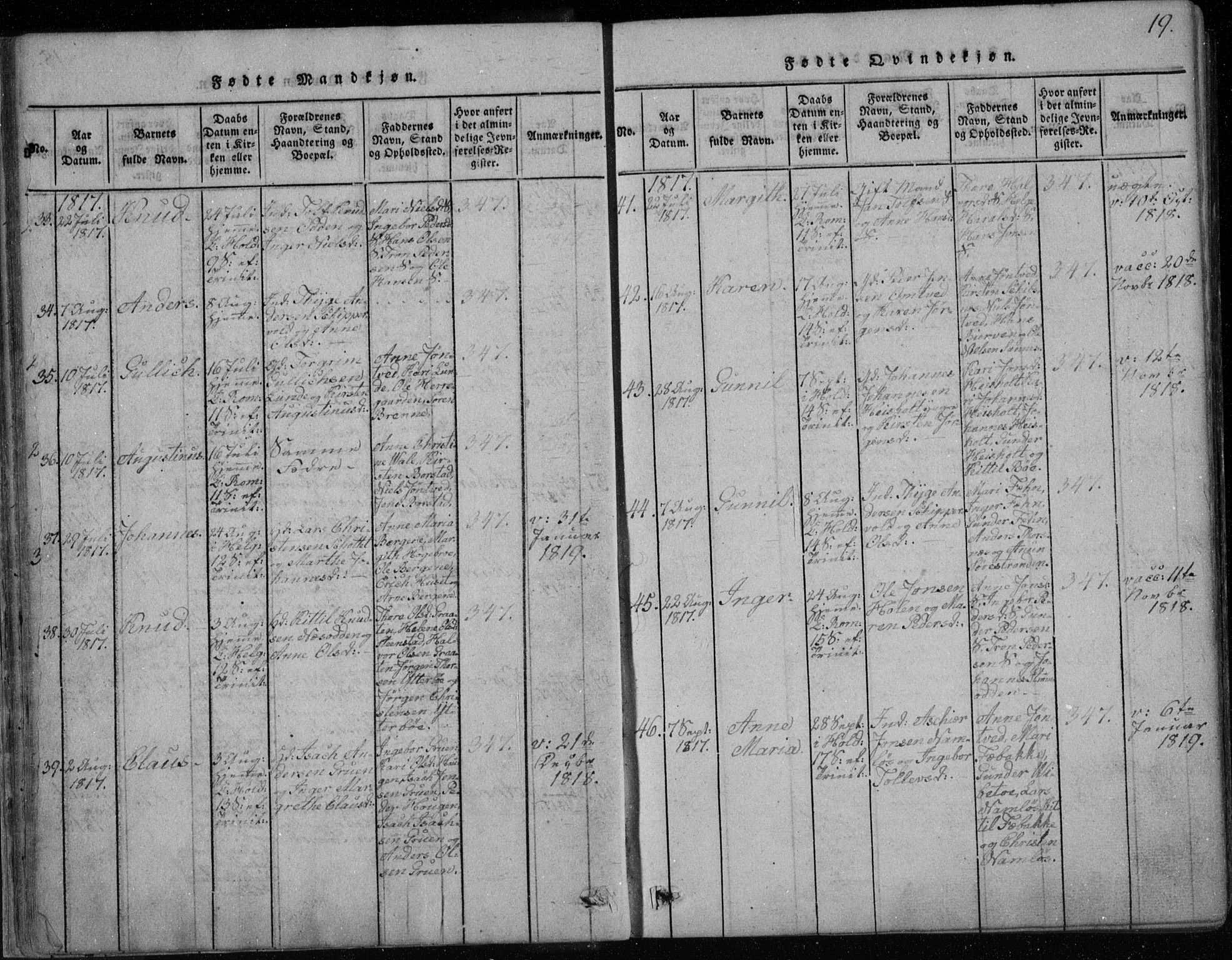 Holla kirkebøker, SAKO/A-272/F/Fa/L0003: Parish register (official) no. 3, 1815-1830, p. 19