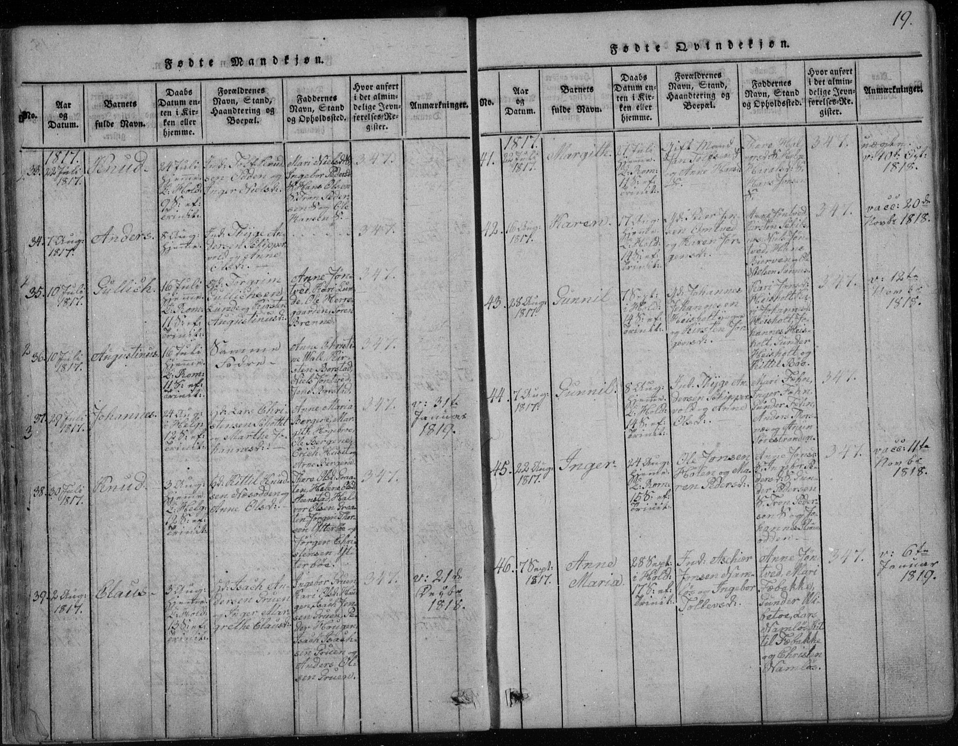 Holla kirkebøker, AV/SAKO-A-272/F/Fa/L0003: Parish register (official) no. 3, 1815-1830, p. 19