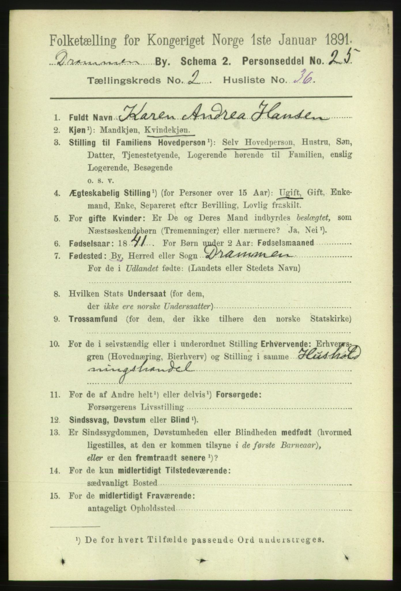 RA, 1891 census for 0602 Drammen, 1891, p. 4743