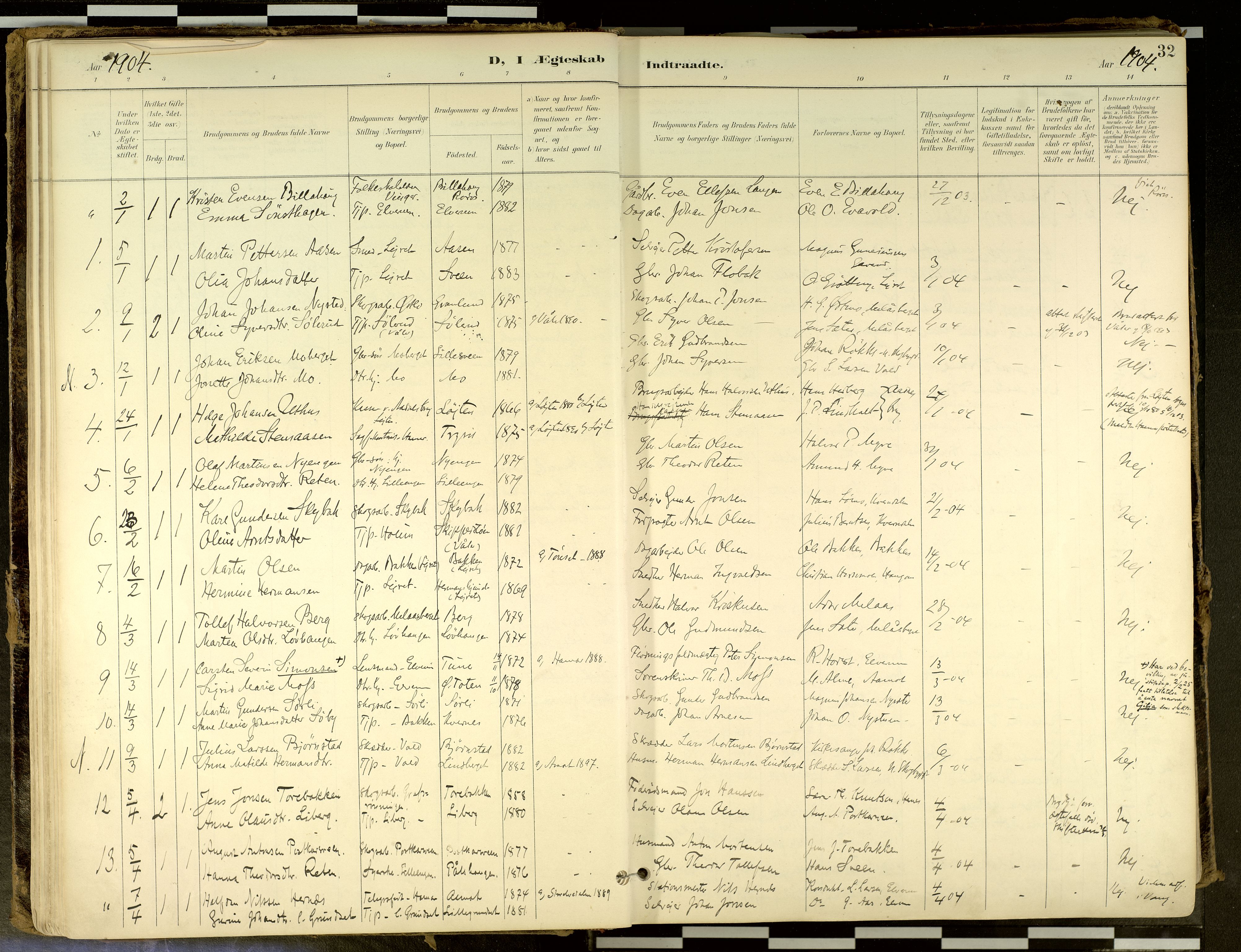 Elverum prestekontor, SAH/PREST-044/H/Ha/Haa/L0018: Parish register (official) no. 18, 1894-1914, p. 32