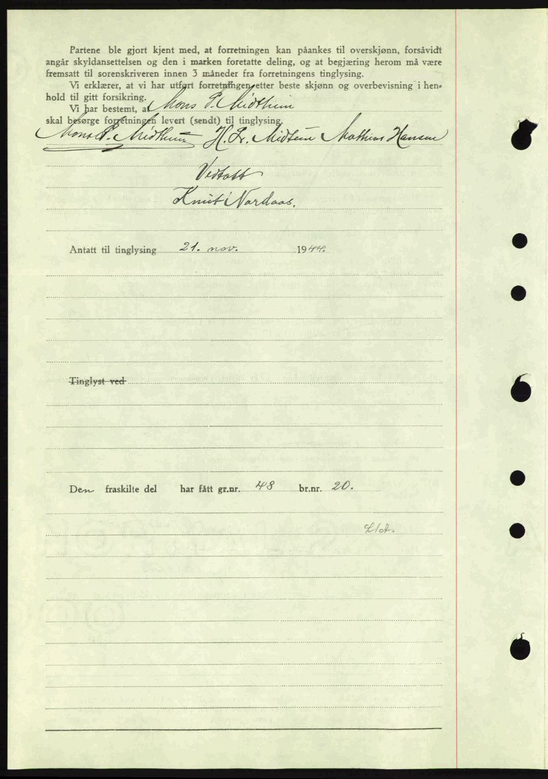 Midhordland sorenskriveri, SAB/A-3001/1/G/Gb/Gbj/L0019: Mortgage book no. A37-38, 1944-1945, Diary no: : 3694/1944