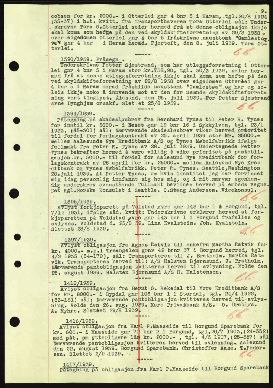Nordre Sunnmøre sorenskriveri, SAT/A-0006/1/2/2C/2Ca: Mortgage book no. B1-6, 1938-1942, Diary no: : 1390/1939