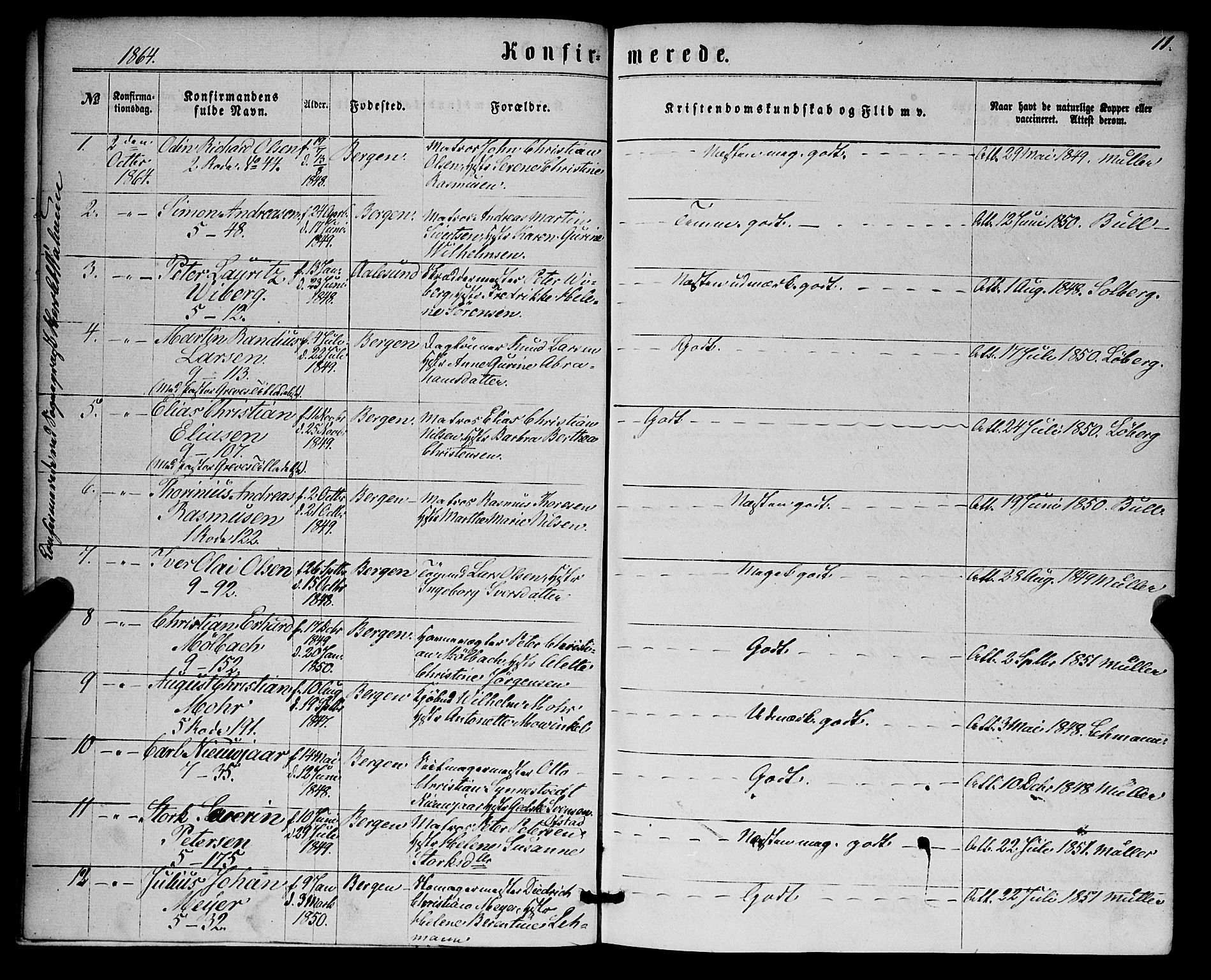 Nykirken Sokneprestembete, SAB/A-77101/H/Haa/L0024: Parish register (official) no. C 3, 1864-1870, p. 11