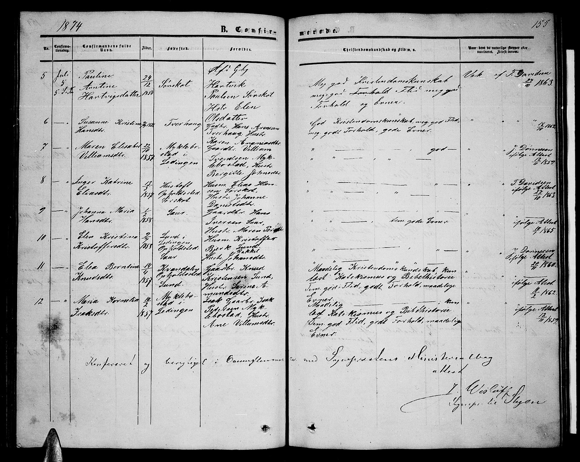 Ministerialprotokoller, klokkerbøker og fødselsregistre - Nordland, SAT/A-1459/857/L0827: Parish register (copy) no. 857C02, 1852-1879, p. 155