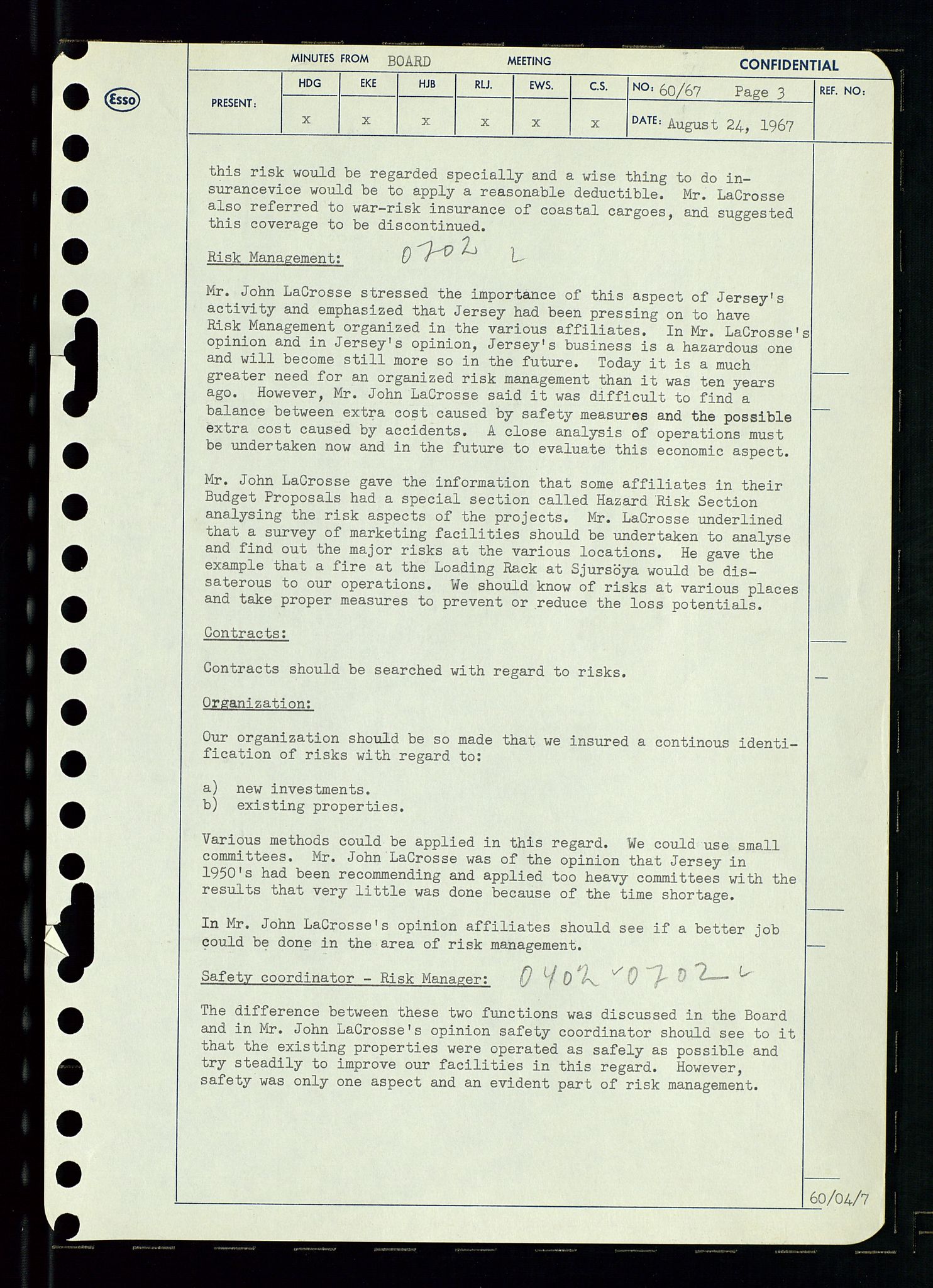 Pa 0982 - Esso Norge A/S, AV/SAST-A-100448/A/Aa/L0002/0003: Den administrerende direksjon Board minutes (styrereferater) / Den administrerende direksjon Board minutes (styrereferater), 1967, p. 127