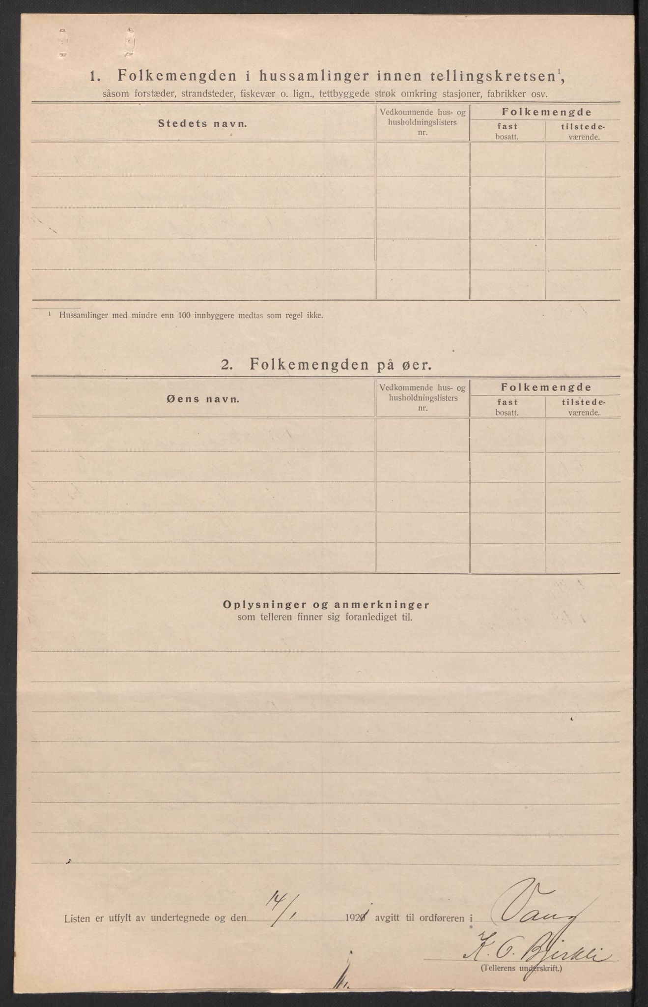 SAH, 1920 census for Vang (Hedmark), 1920, p. 11