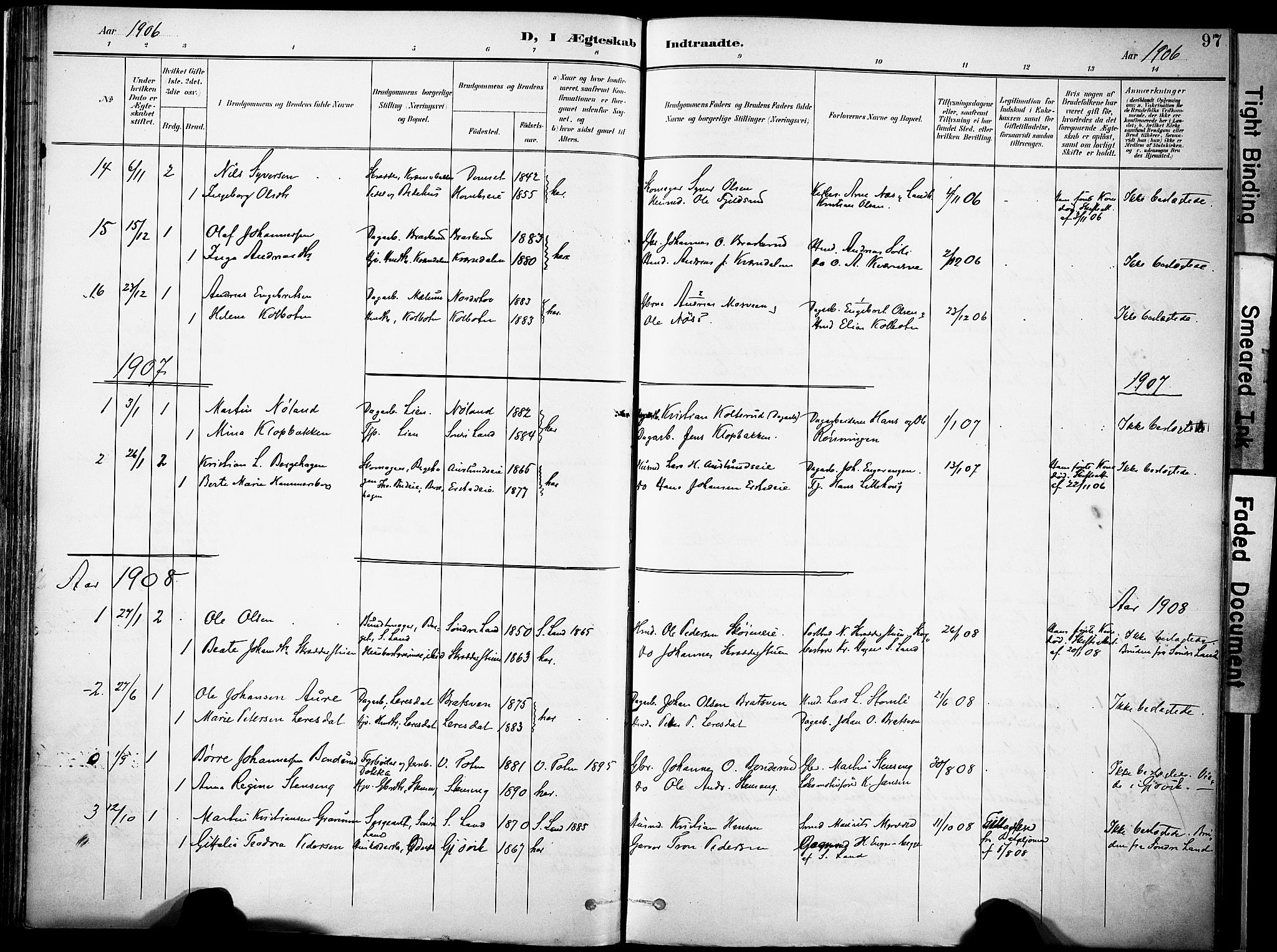 Nordre Land prestekontor, SAH/PREST-124/H/Ha/Haa/L0006: Parish register (official) no. 6, 1897-1914, p. 97