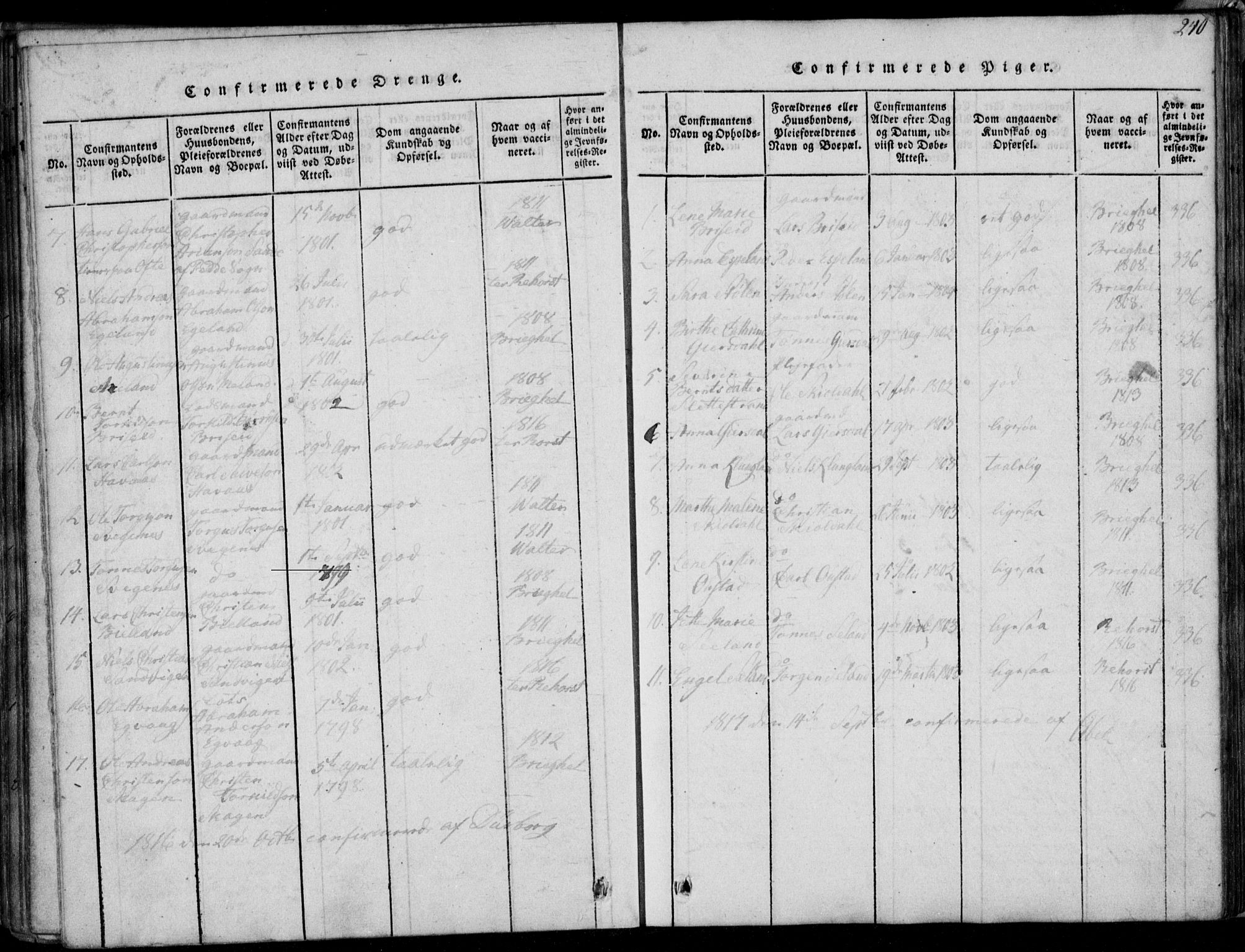 Herad sokneprestkontor, AV/SAK-1111-0018/F/Fa/Faa/L0003: Parish register (official) no. A 3, 1816-1844, p. 240