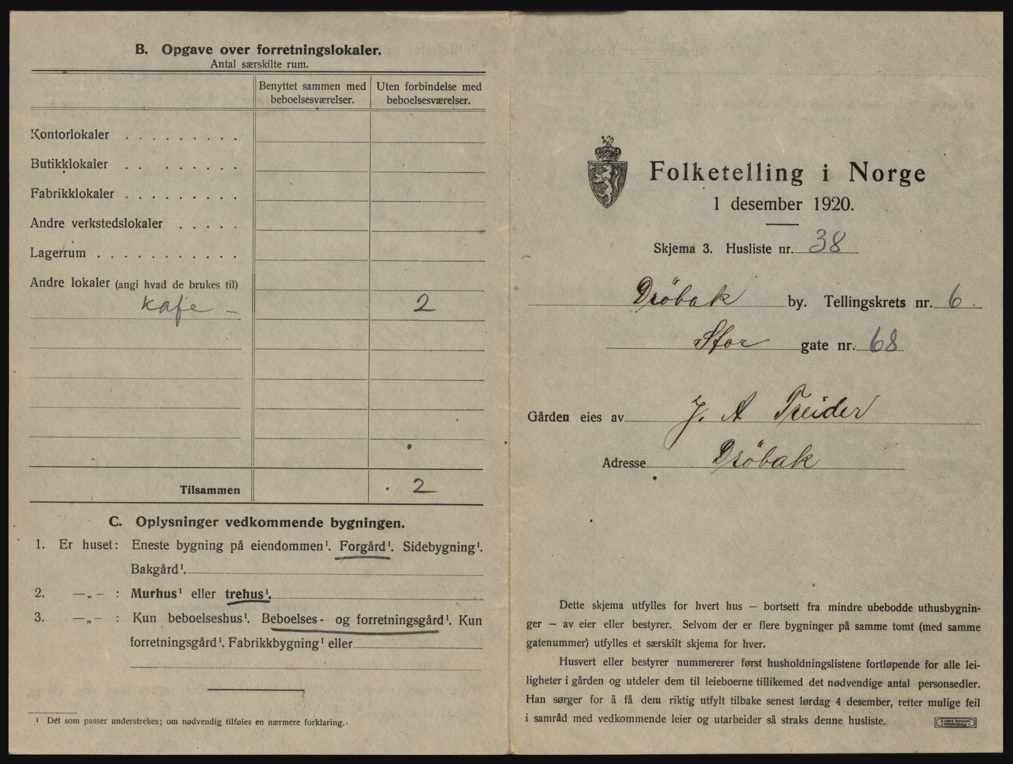 SAO, 1920 census for Drøbak, 1920, p. 595