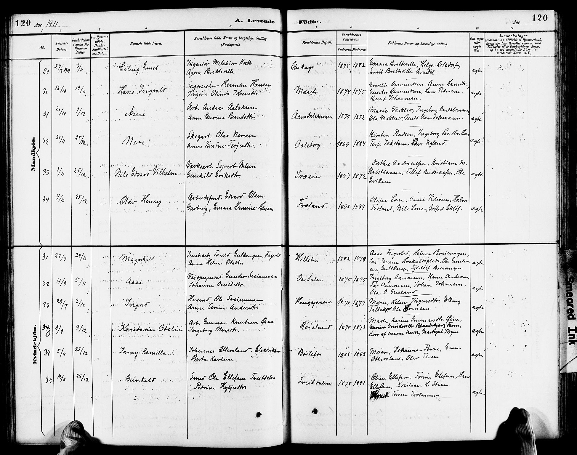 Froland sokneprestkontor, SAK/1111-0013/F/Fb/L0010: Parish register (copy) no. B 10, 1893-1920, p. 120