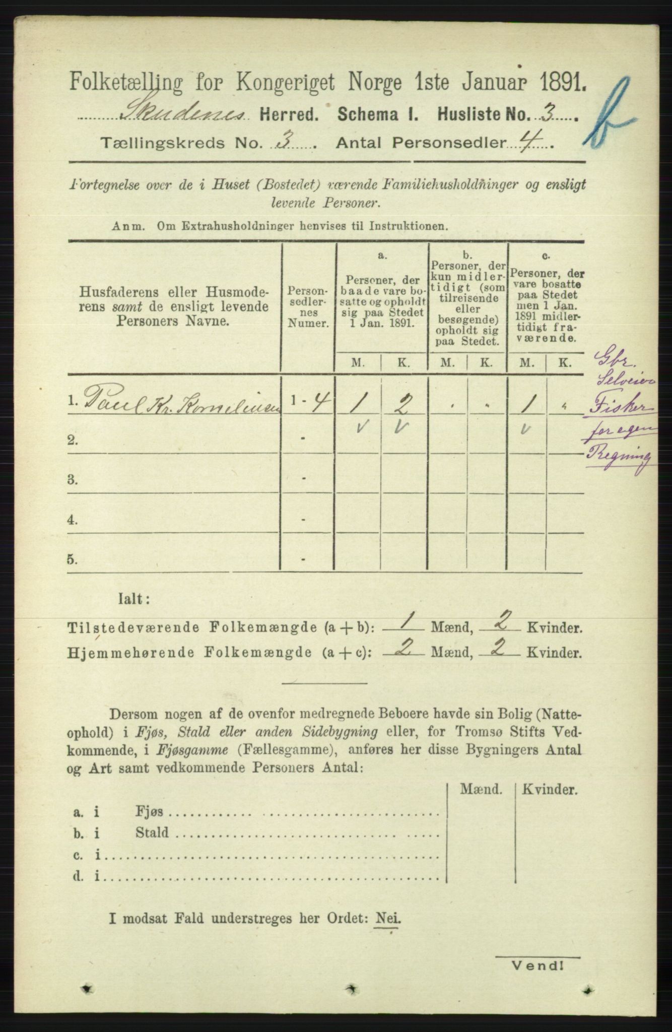 RA, 1891 census for 1150 Skudenes, 1891, p. 3913