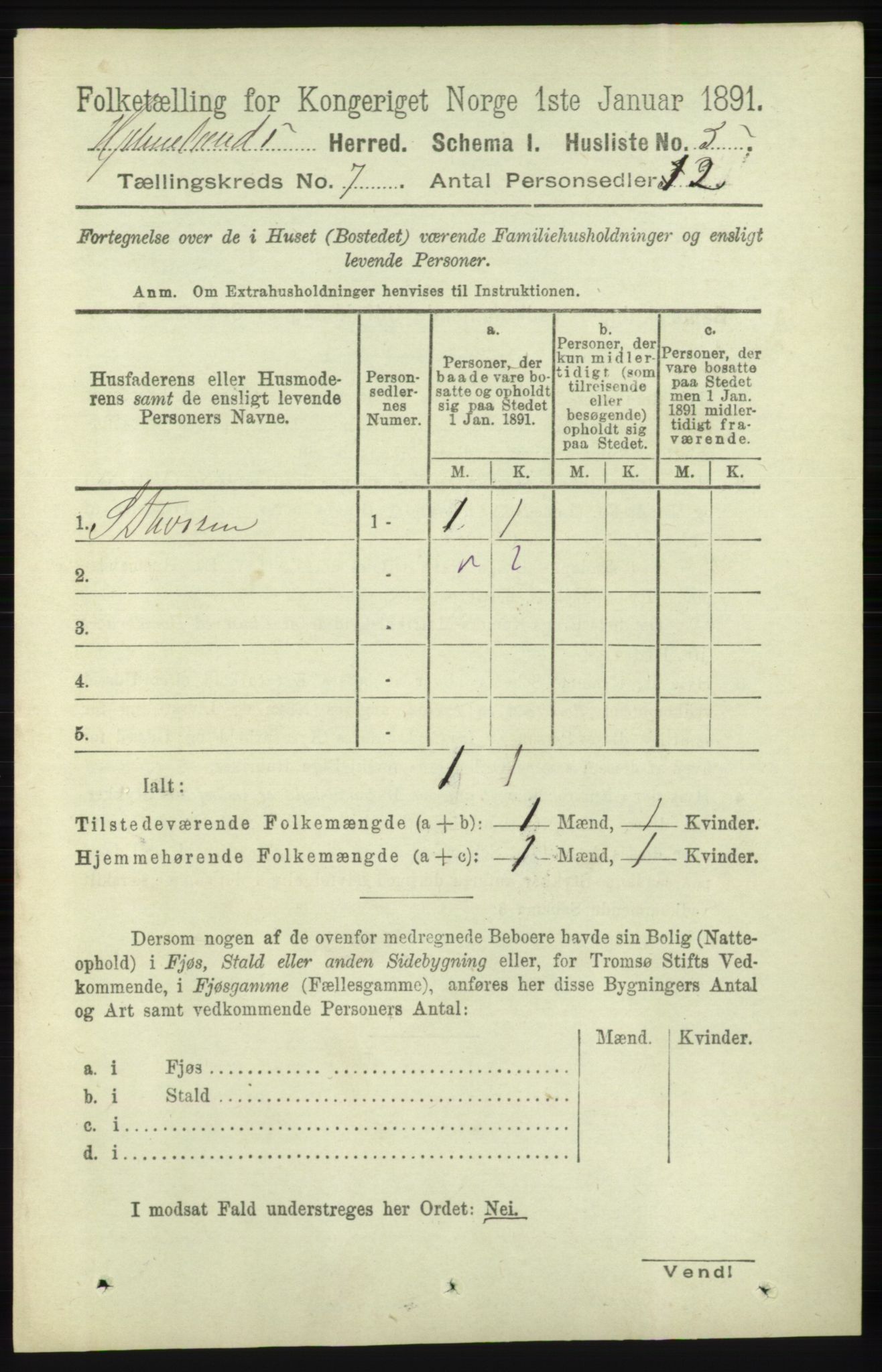 RA, 1891 census for 1133 Hjelmeland, 1891, p. 1869