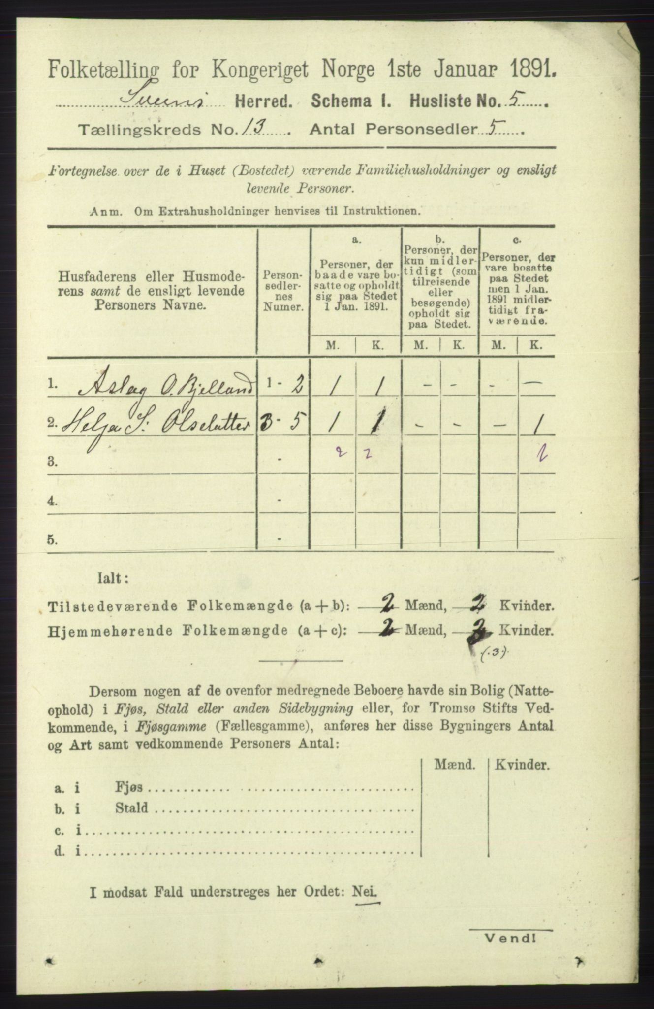 RA, 1891 census for 1216 Sveio, 1891, p. 3622