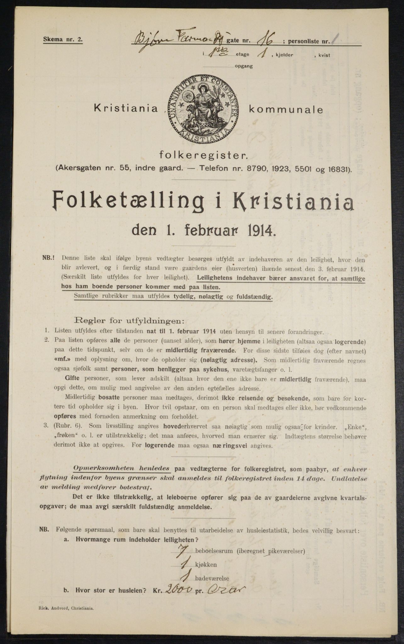 OBA, Municipal Census 1914 for Kristiania, 1914, p. 6700