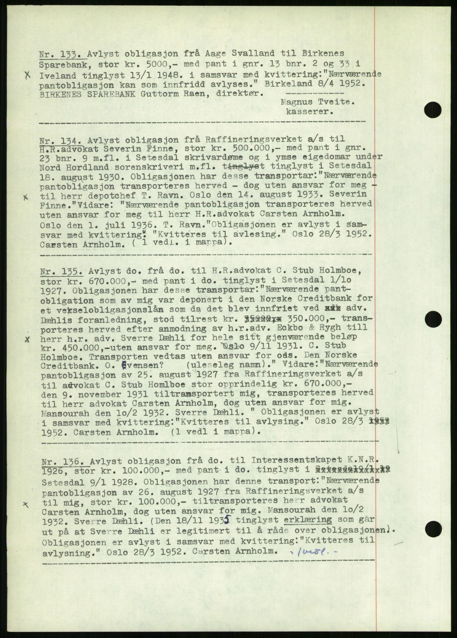 Setesdal sorenskriveri, SAK/1221-0011/G/Gb/L0050: Mortgage book no. B 38, 1949-1952, Diary no: : 123/1952