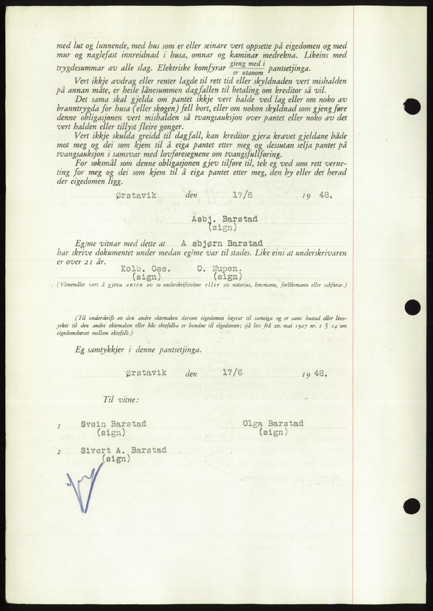 Søre Sunnmøre sorenskriveri, AV/SAT-A-4122/1/2/2C/L0116: Mortgage book no. 4B, 1948-1949, Diary no: : 855/1948