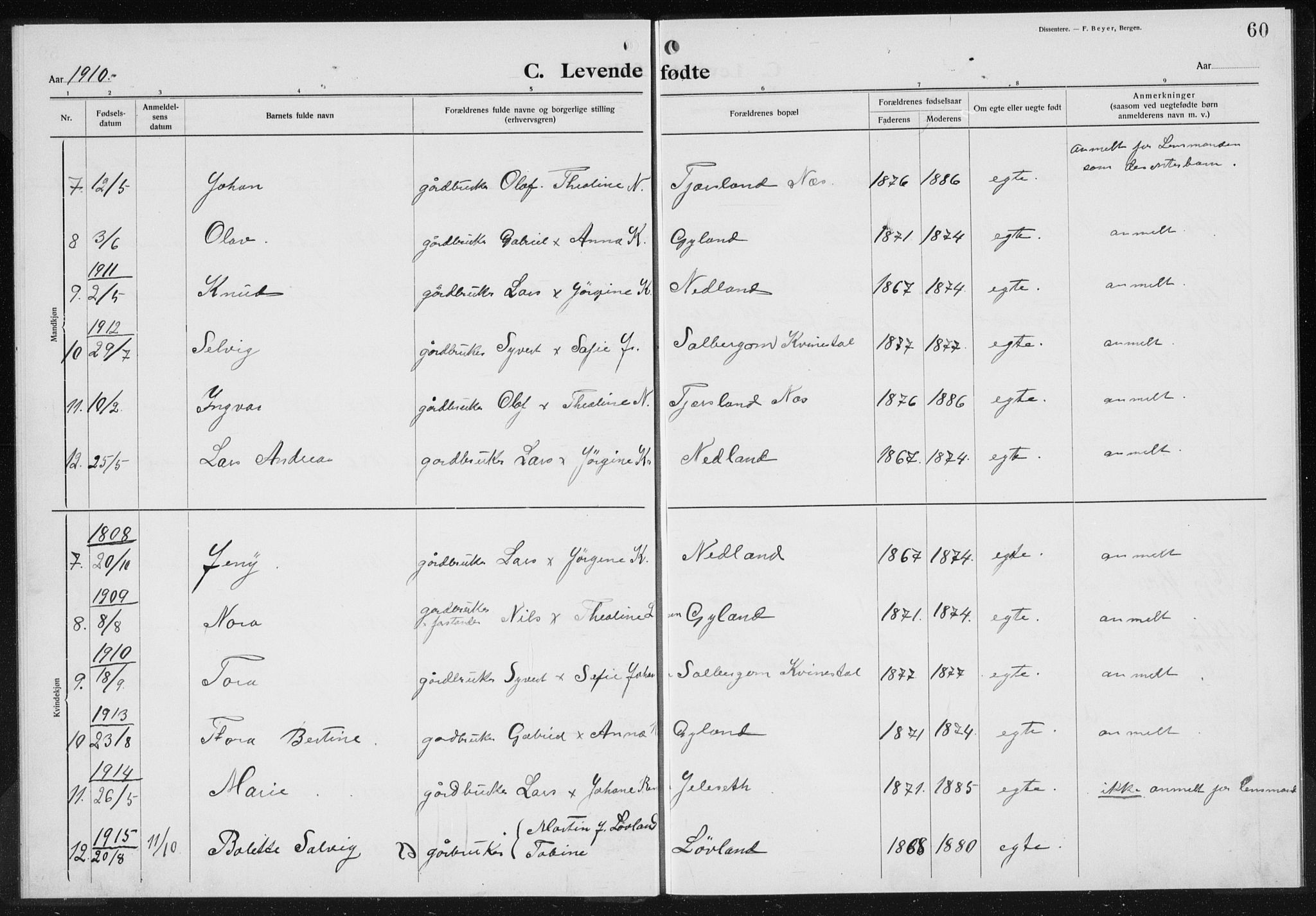 Baptistmenigheten i Gyland, SAK/1292-0003/F/Fa/L0001: Dissenter register no. F 1, 1902-1937, p. 60