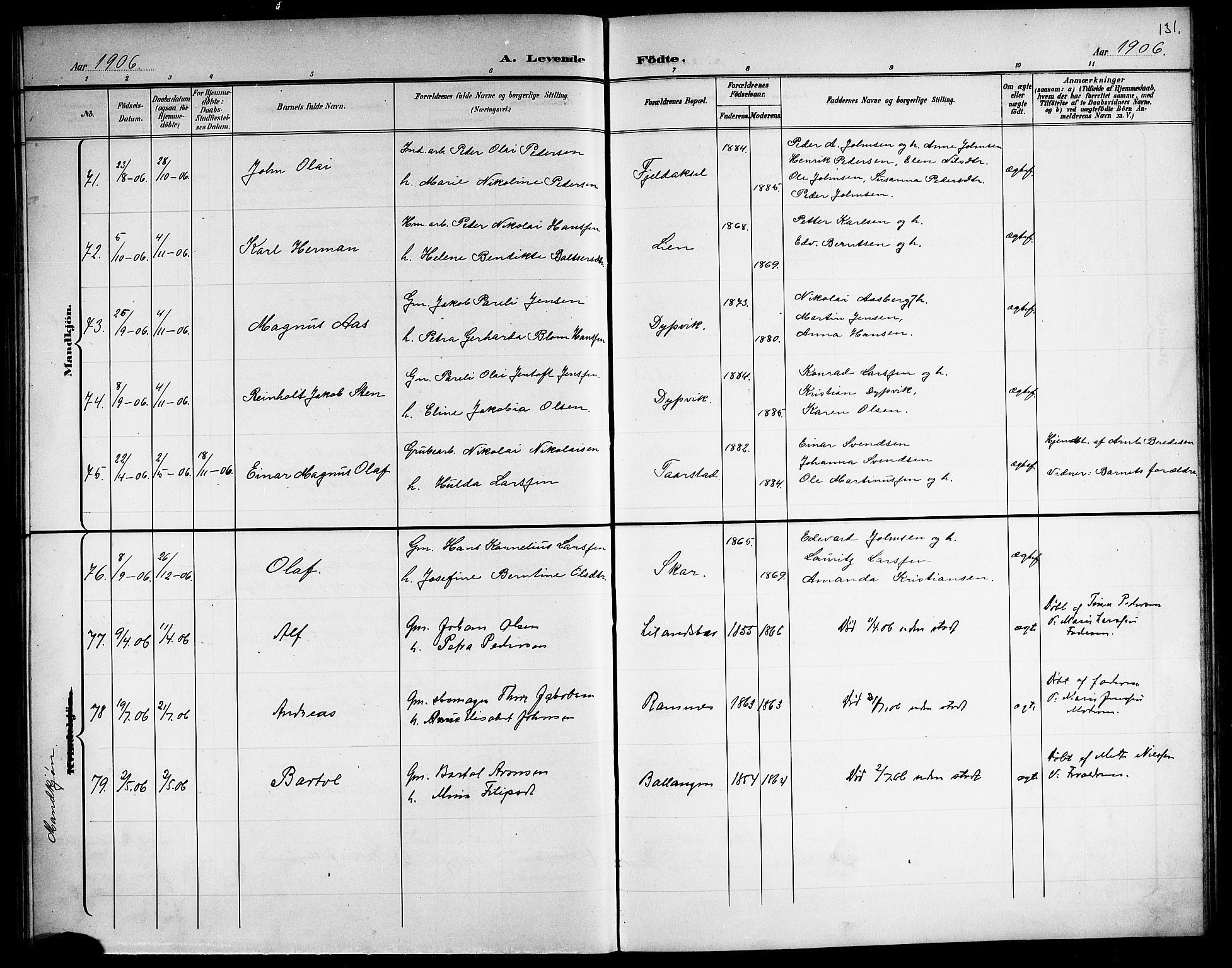 Ministerialprotokoller, klokkerbøker og fødselsregistre - Nordland, AV/SAT-A-1459/863/L0915: Parish register (copy) no. 863C05, 1898-1907, p. 131