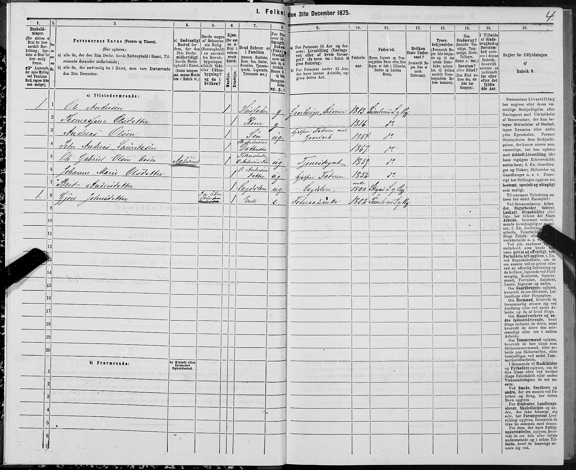 SAT, 1875 census for 1523P Sunnylven, 1875, p. 1004