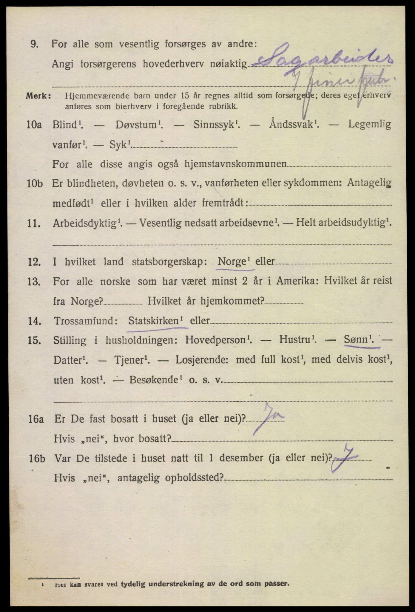 SAK, 1920 census for Oddernes, 1920, p. 5292