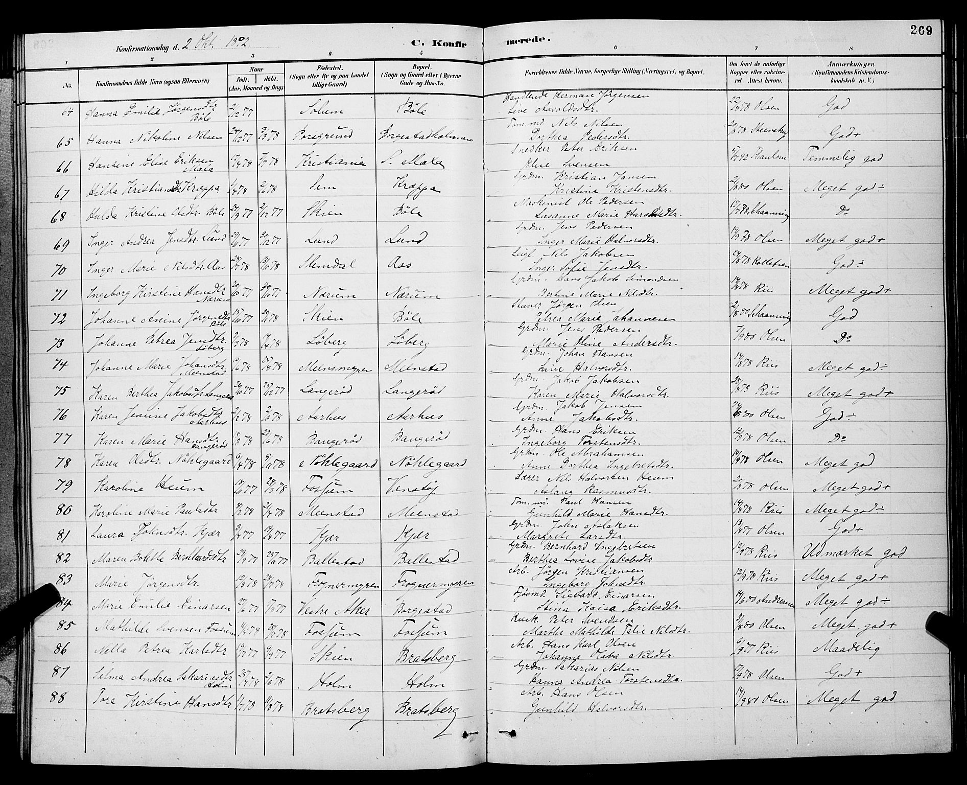Gjerpen kirkebøker, SAKO/A-265/G/Ga/L0002: Parish register (copy) no. I 2, 1883-1900, p. 269
