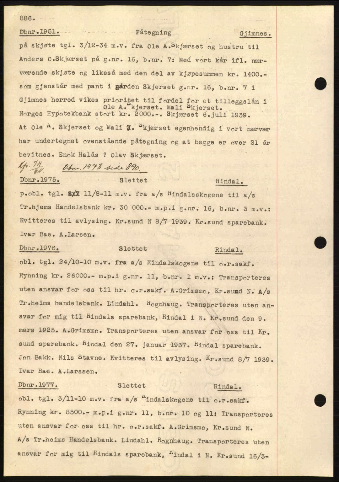 Nordmøre sorenskriveri, AV/SAT-A-4132/1/2/2Ca: Mortgage book no. C80, 1936-1939, Diary no: : 1951/1939