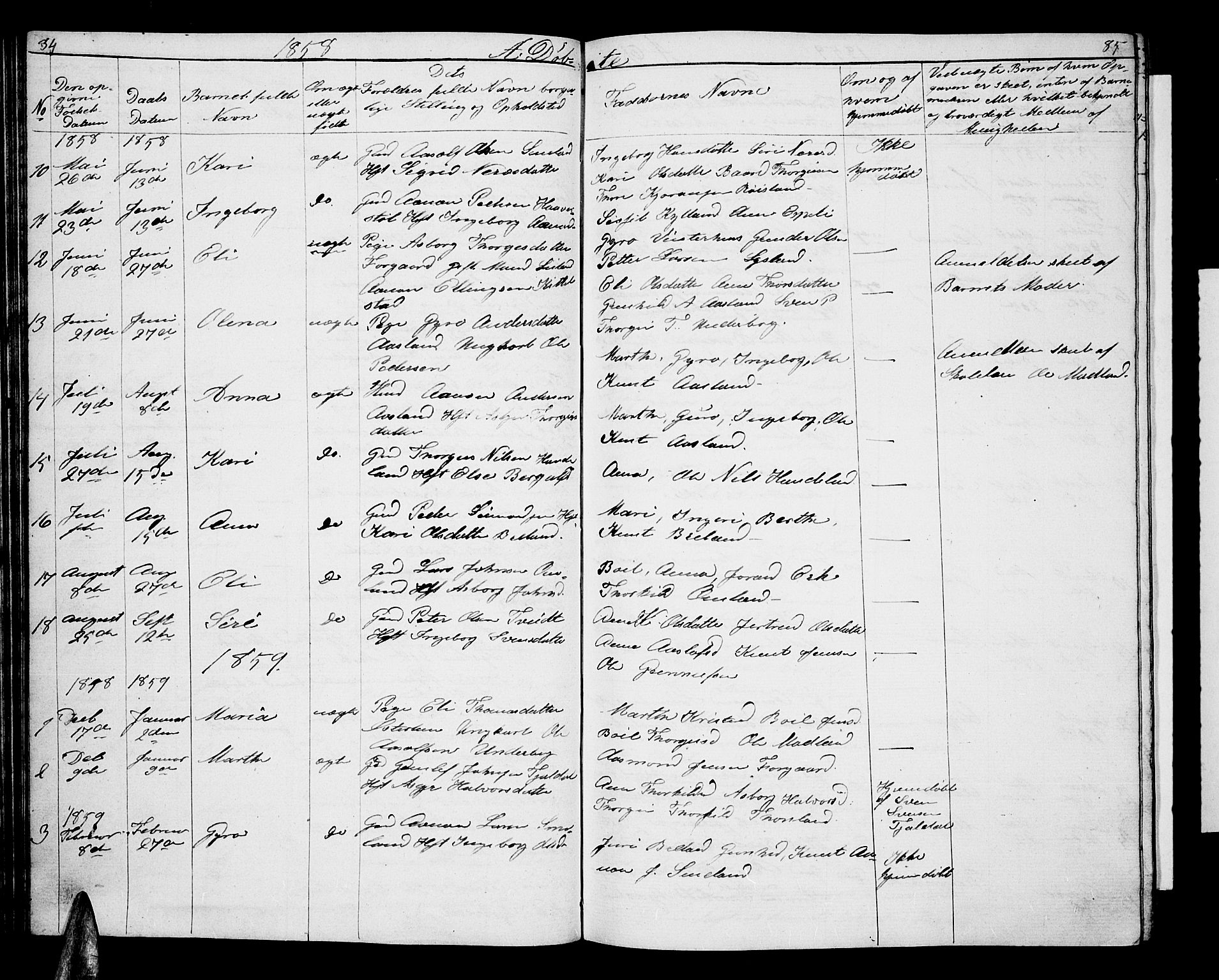 Åseral sokneprestkontor, SAK/1111-0051/F/Fb/L0001: Parish register (copy) no. B 1, 1856-1877, p. 84-85