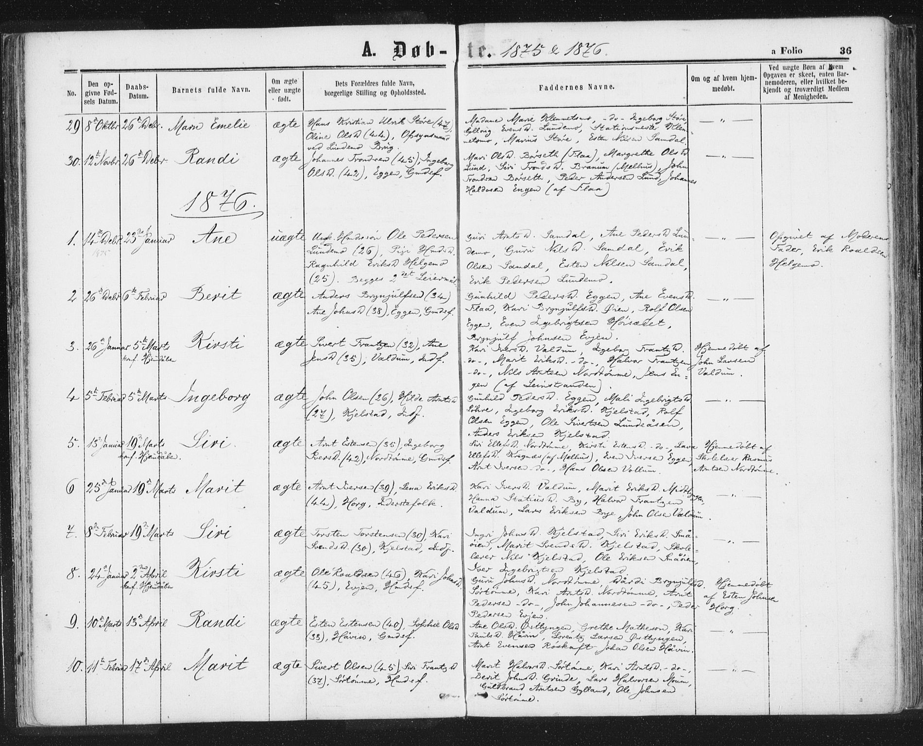 Ministerialprotokoller, klokkerbøker og fødselsregistre - Sør-Trøndelag, SAT/A-1456/692/L1104: Parish register (official) no. 692A04, 1862-1878, p. 36