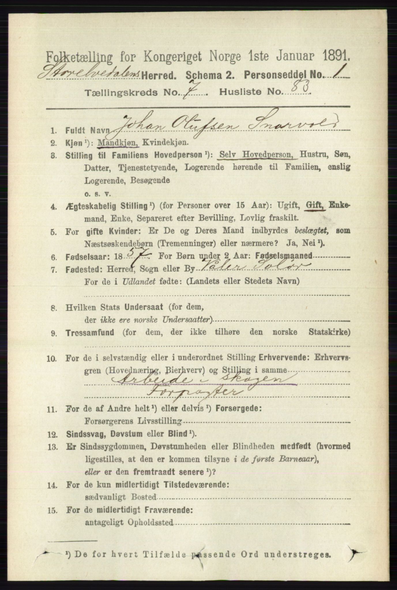 RA, 1891 census for 0430 Stor-Elvdal, 1891, p. 3310