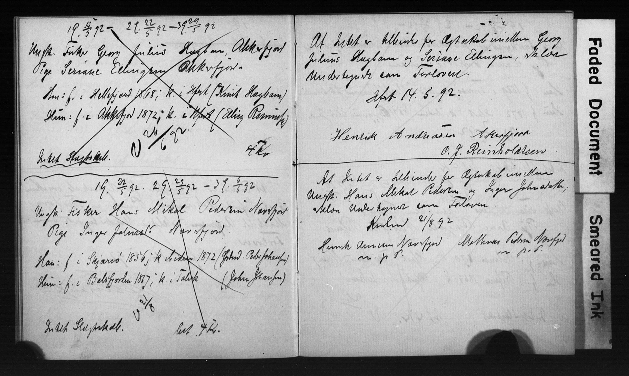 Hammerfest sokneprestkontor, AV/SATØ-S-1347/I/Ib/L0070/0002: Banns register no. 70.2, 1891-1893