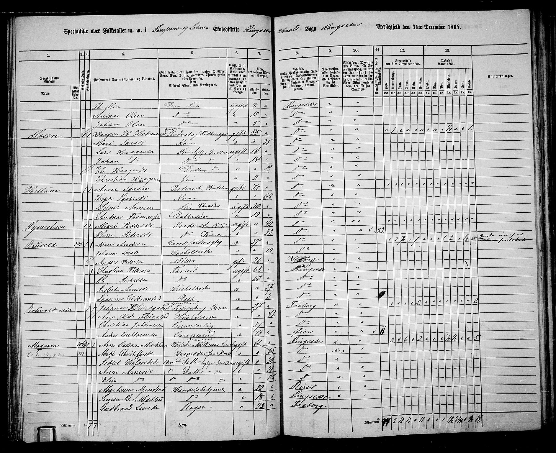 RA, 1865 census for Ringsaker, 1865, p. 116