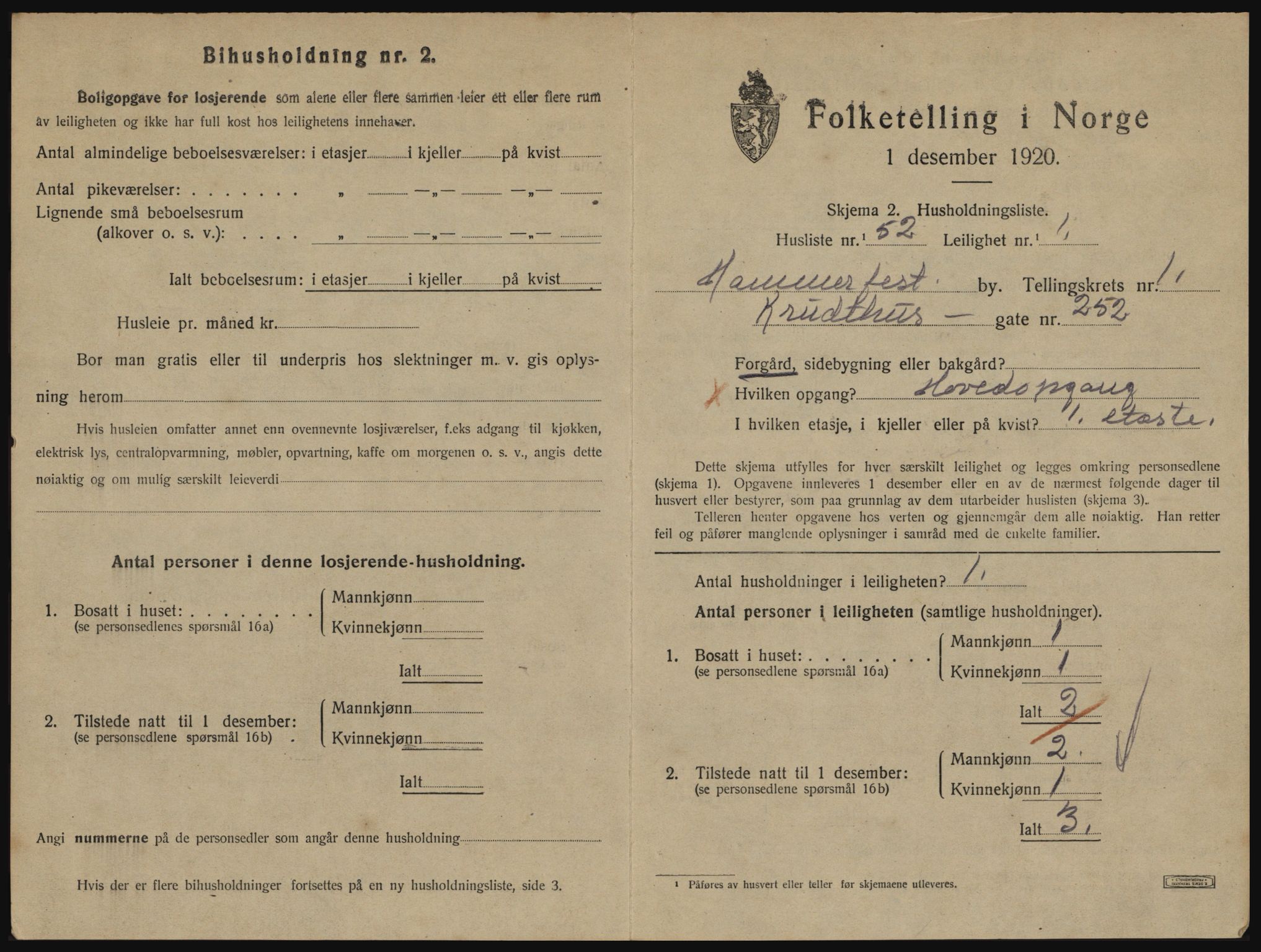 SATØ, 1920 census for Hammerfest, 1920, p. 1186