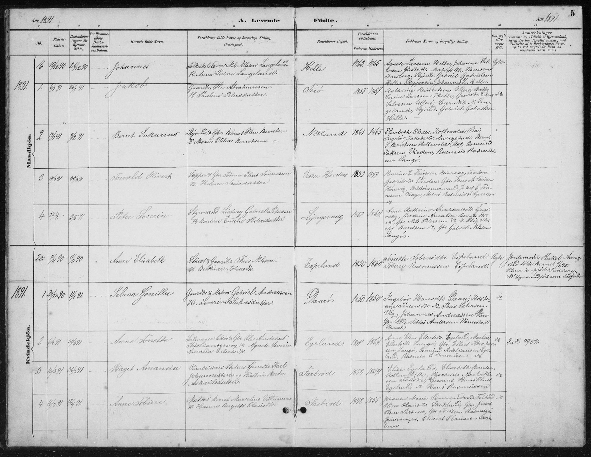 Herad sokneprestkontor, SAK/1111-0018/F/Fb/Fbb/L0004: Parish register (copy) no. B 4, 1890-1935, p. 5