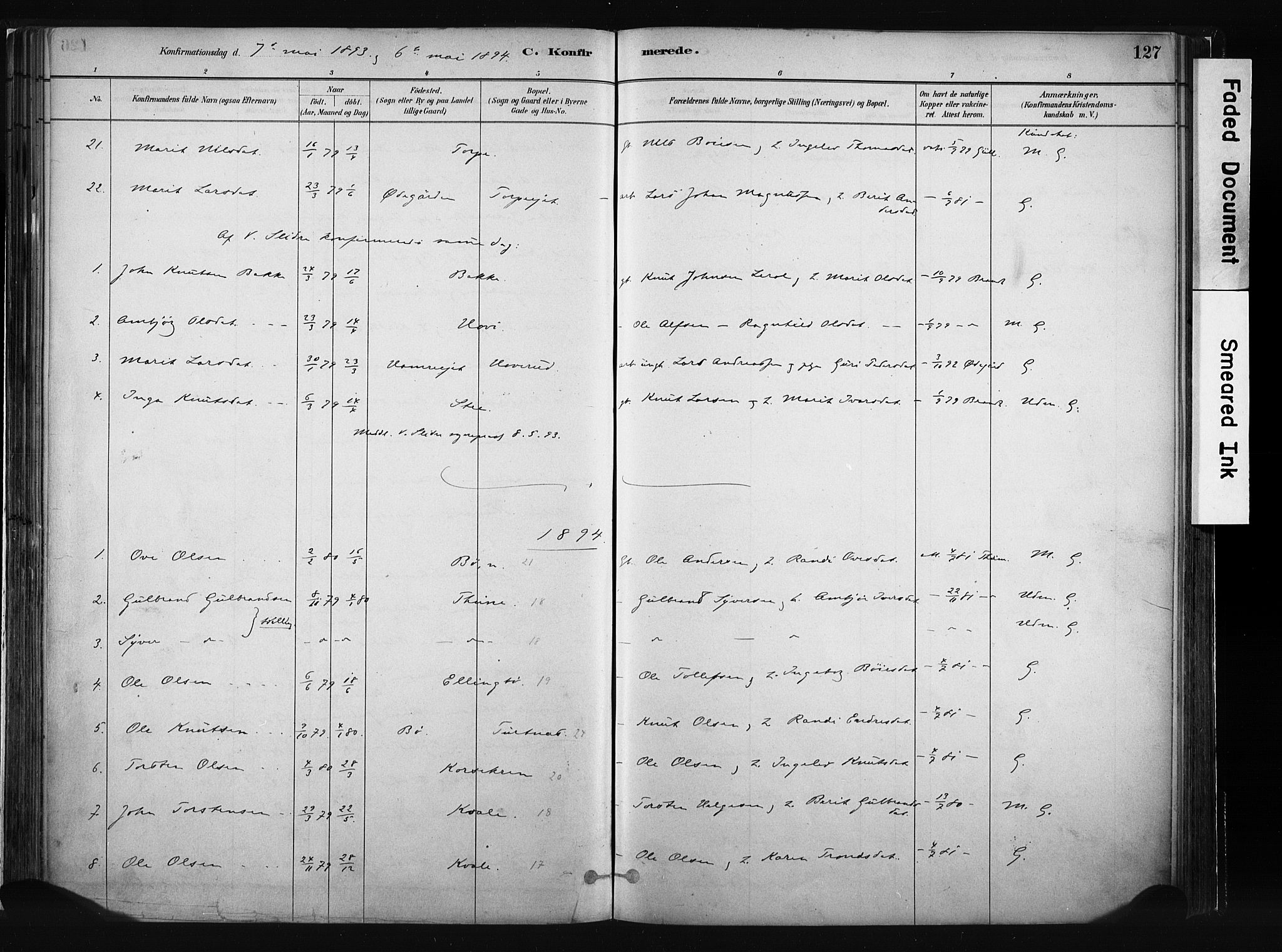 Vang prestekontor, Valdres, SAH/PREST-140/H/Ha/L0008: Parish register (official) no. 8, 1882-1910, p. 127