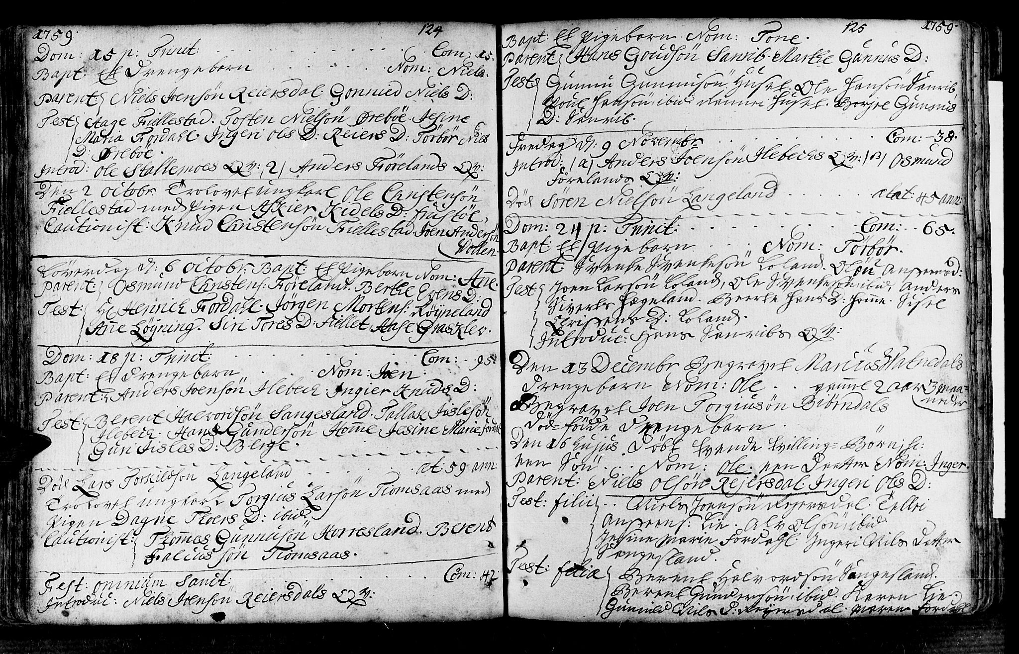 Vennesla sokneprestkontor, AV/SAK-1111-0045/Fa/Fac/L0001: Parish register (official) no. A 1, 1743-1784, p. 124-125