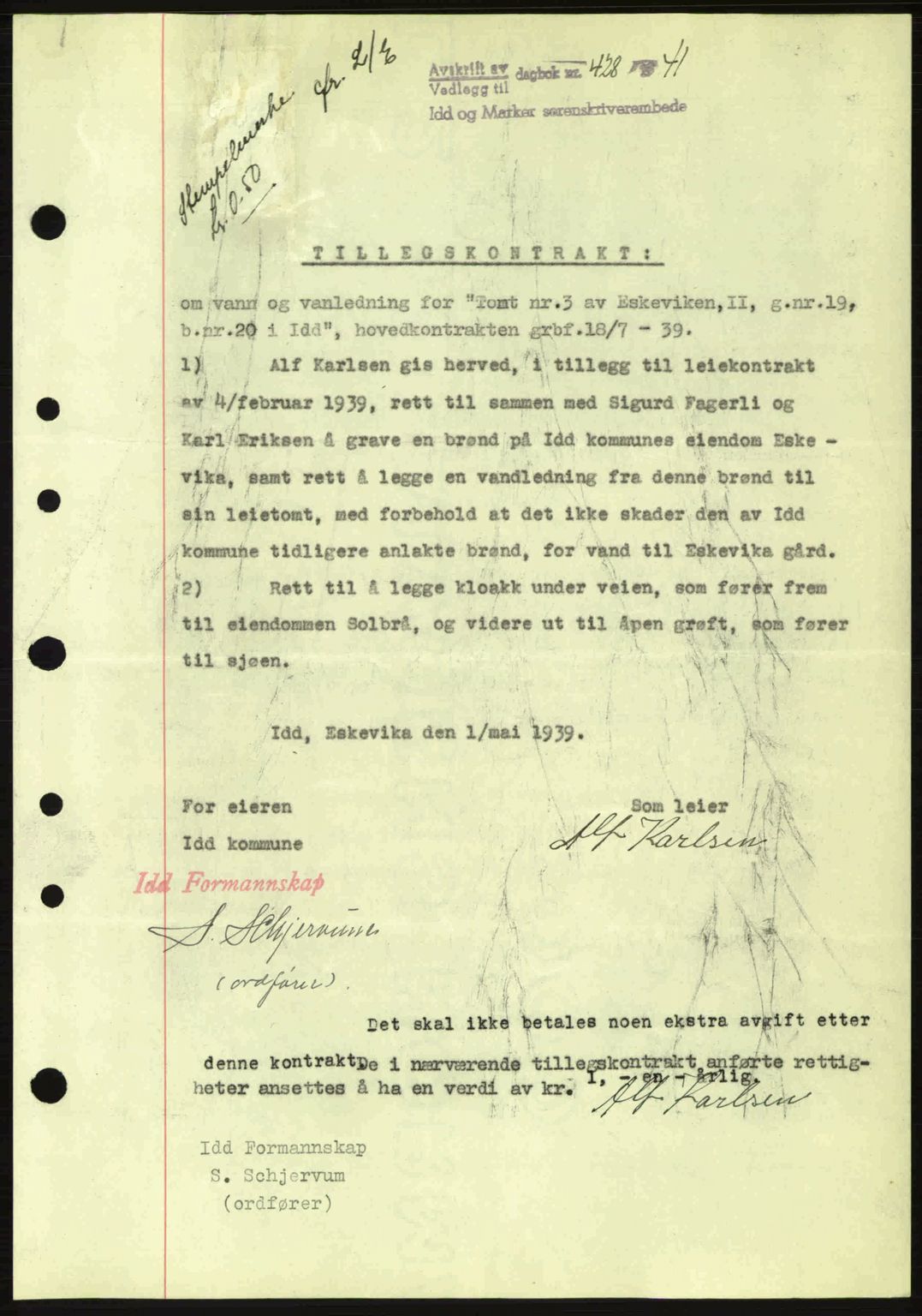 Idd og Marker sorenskriveri, AV/SAO-A-10283/G/Gb/Gbb/L0004: Mortgage book no. A4, 1940-1941, Diary no: : 428/1941