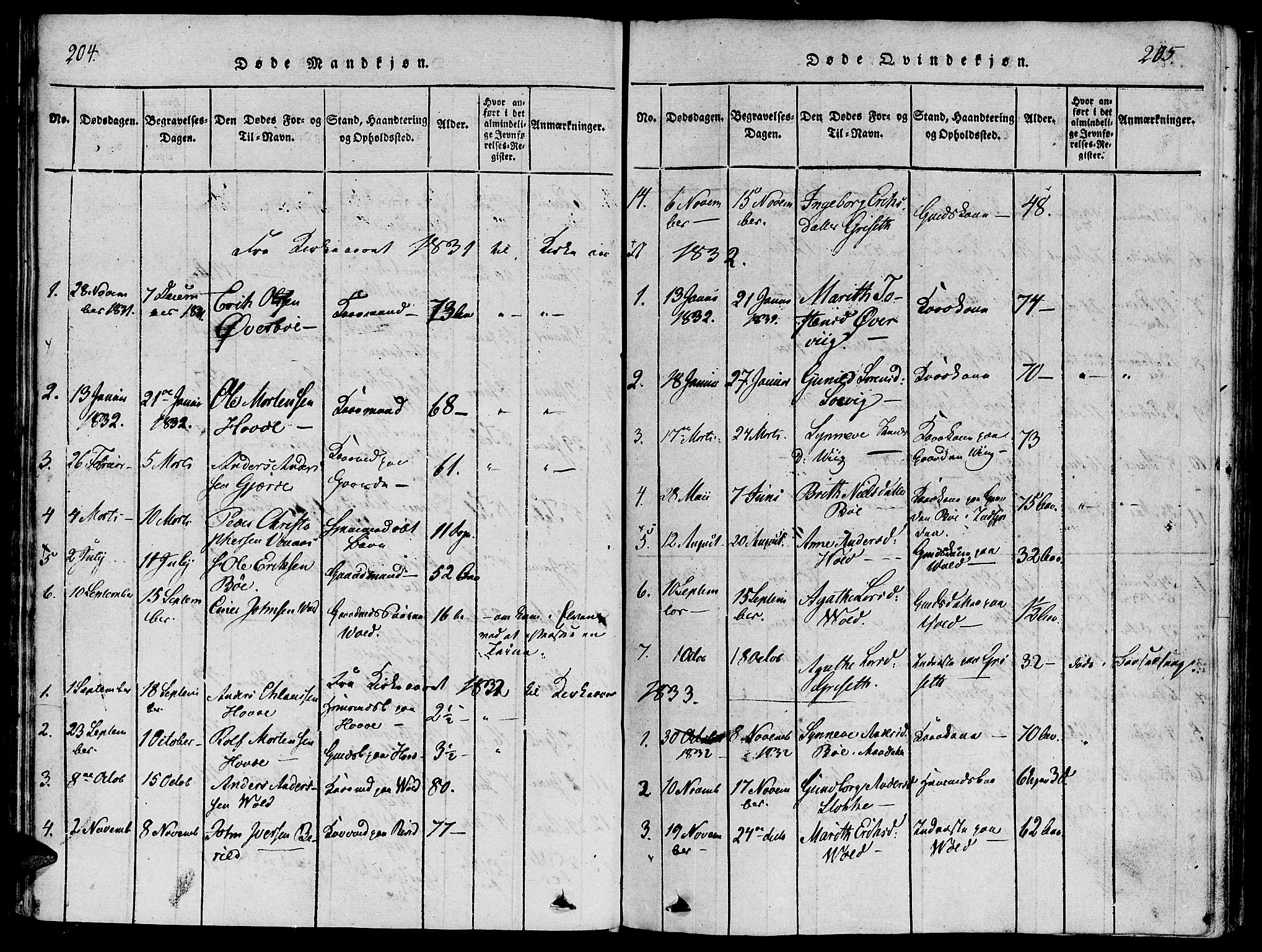 Ministerialprotokoller, klokkerbøker og fødselsregistre - Møre og Romsdal, SAT/A-1454/543/L0561: Parish register (official) no. 543A01, 1818-1853, p. 204-205