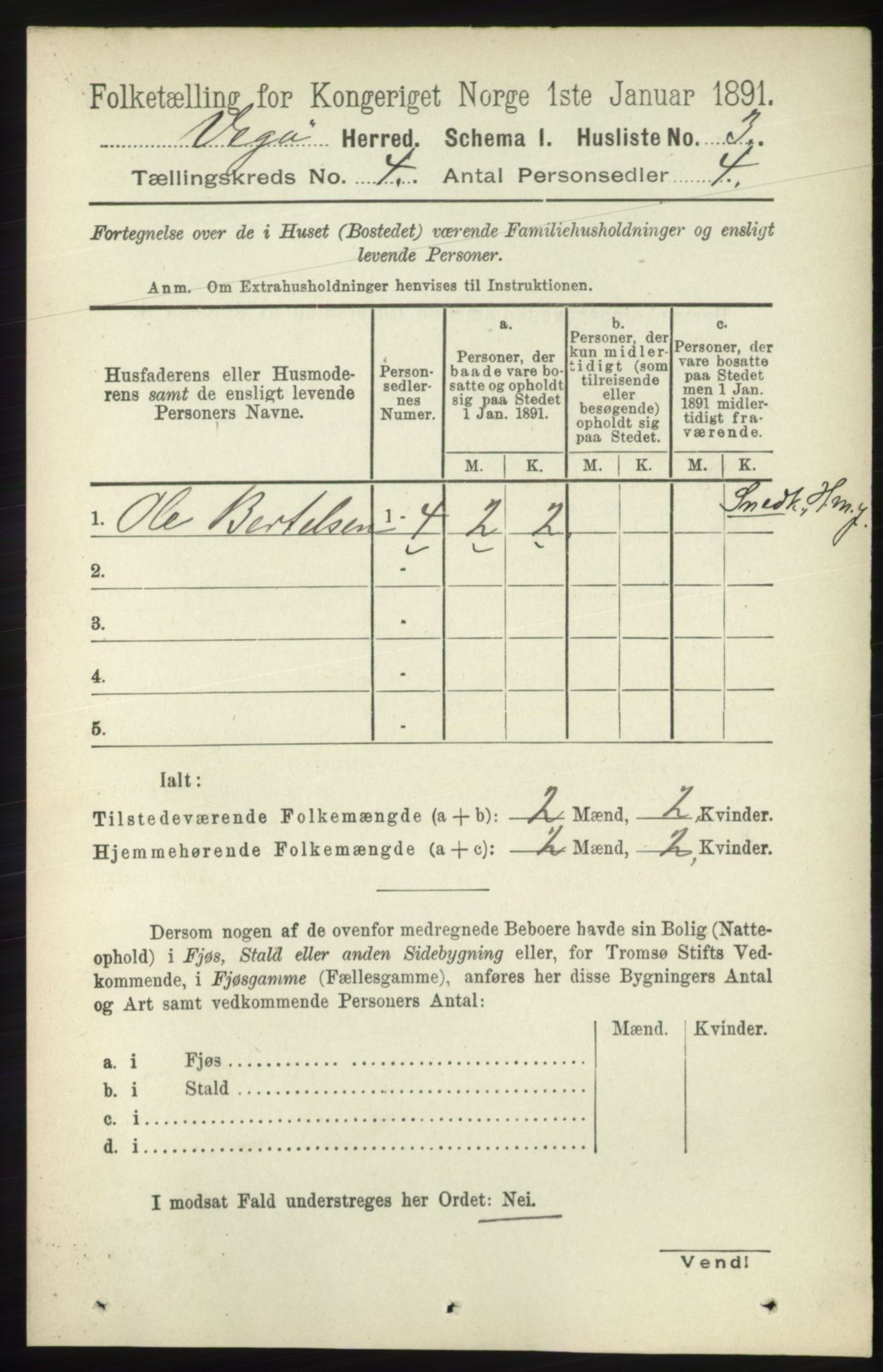 RA, 1891 census for 1815 Vega, 1891, p. 1367