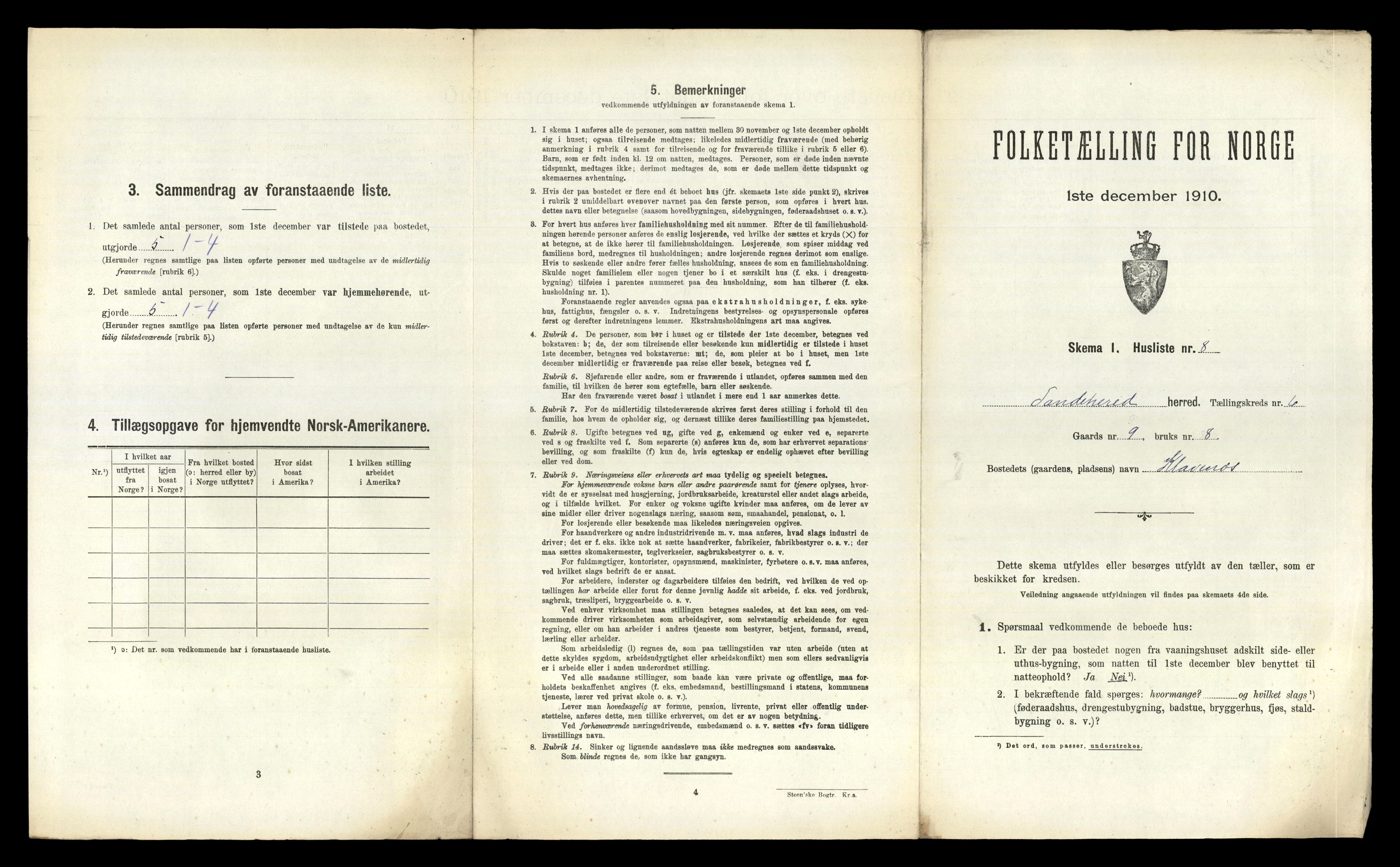 RA, 1910 census for Sandeherred, 1910, p. 1017