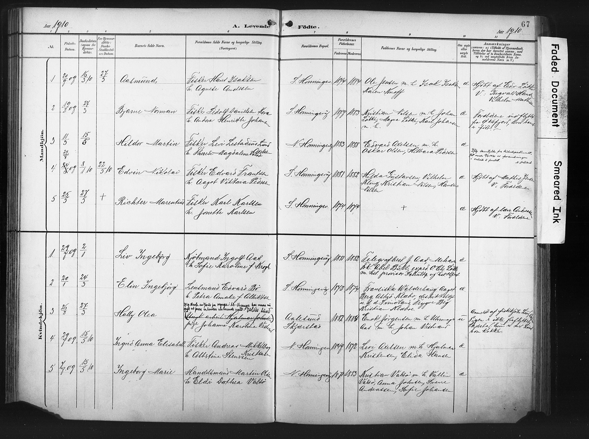 Måsøy sokneprestkontor, AV/SATØ-S-1348/H/Ha/L0008kirke: Parish register (official) no. 8, 1900-1910, p. 67