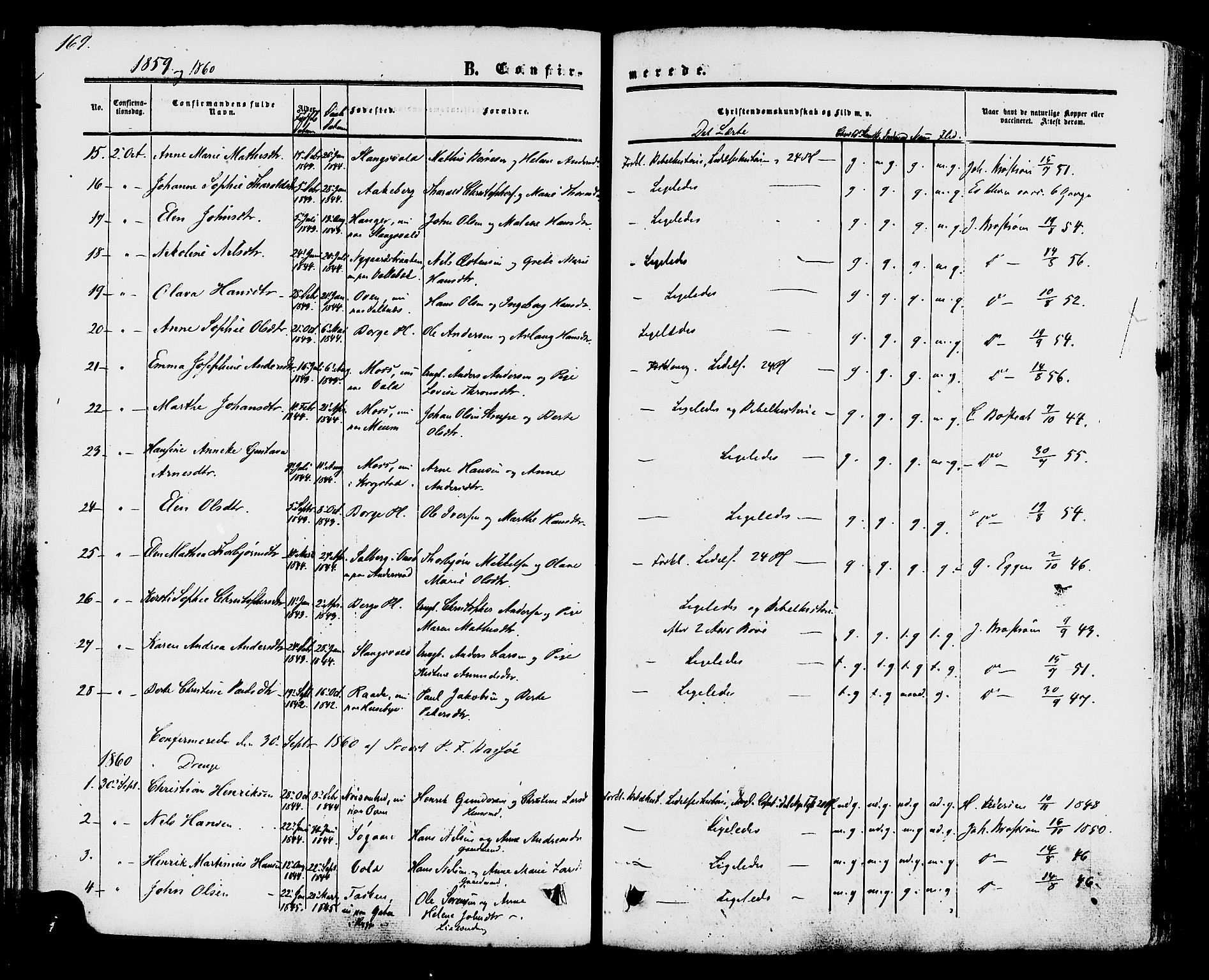 Råde prestekontor kirkebøker, AV/SAO-A-2009/F/Fa/L0006: Parish register (official) no. 6, 1854-1877, p. 169