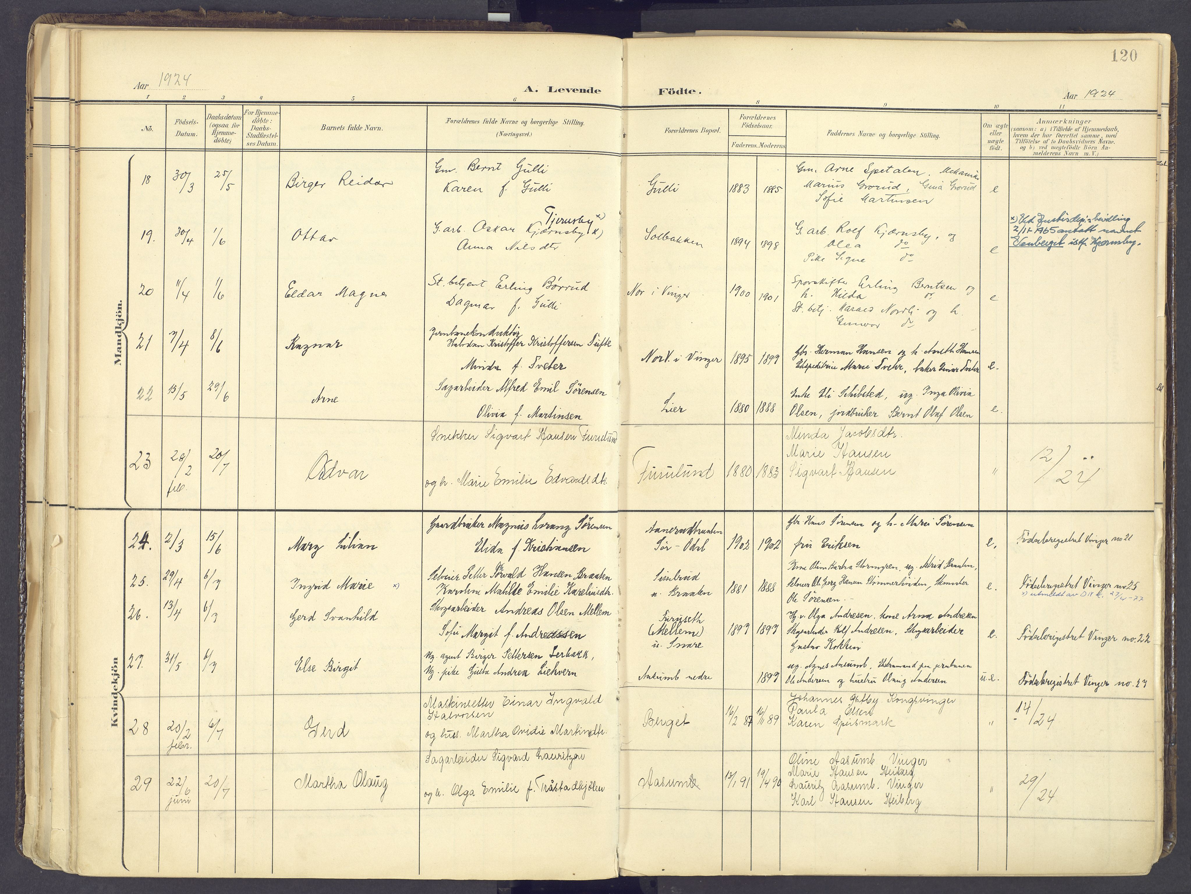 Vinger prestekontor, AV/SAH-PREST-024/H/Ha/Haa/L0017: Parish register (official) no. 17, 1901-1927, p. 120