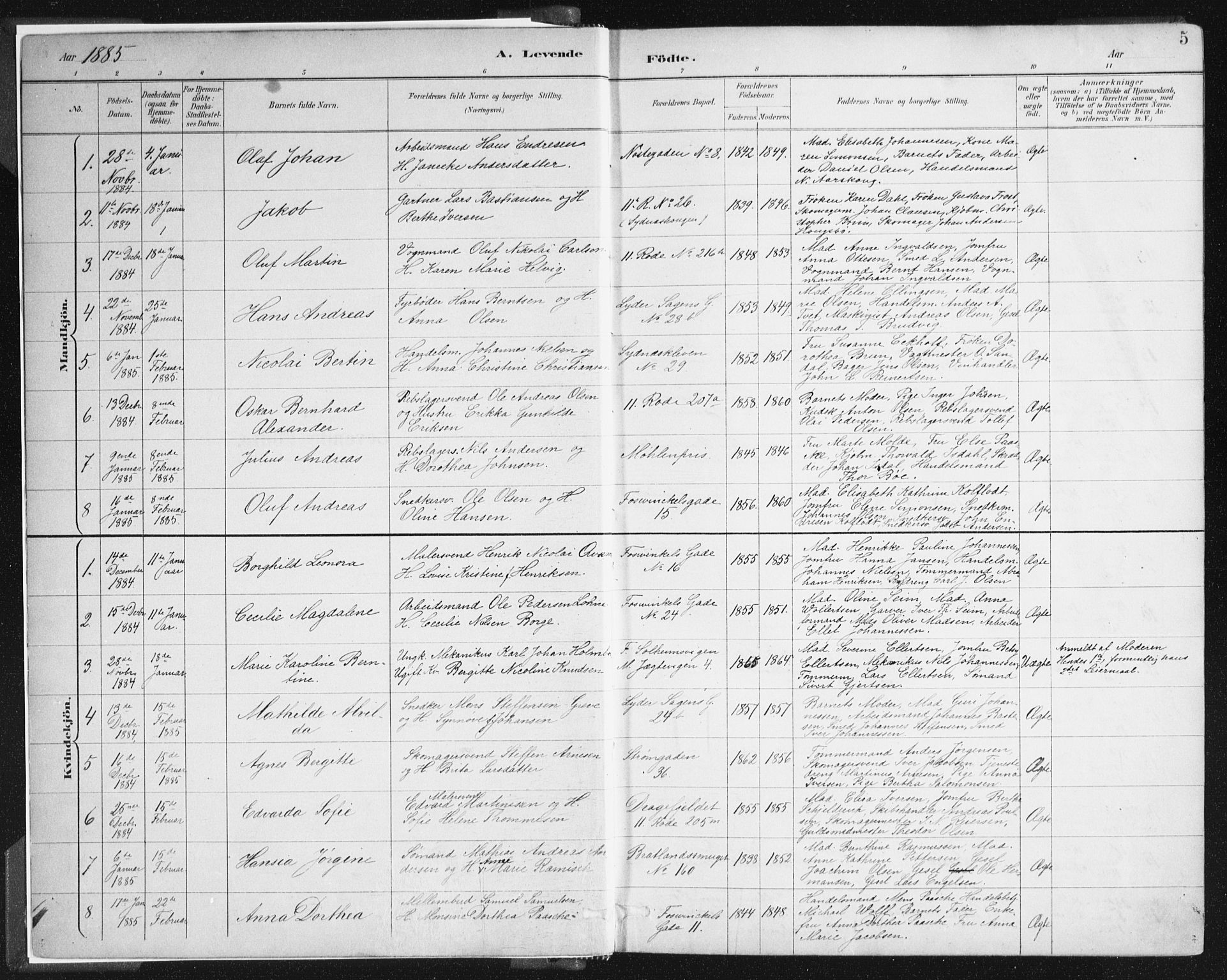 Johanneskirken sokneprestembete, SAB/A-76001/H/Haa/L0001: Parish register (official) no. A 1, 1885-1900, p. 5