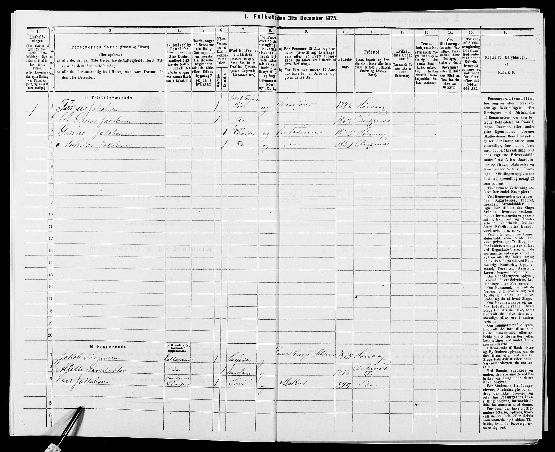 SAK, 1875 census for 1013P Tveit, 1875, p. 770