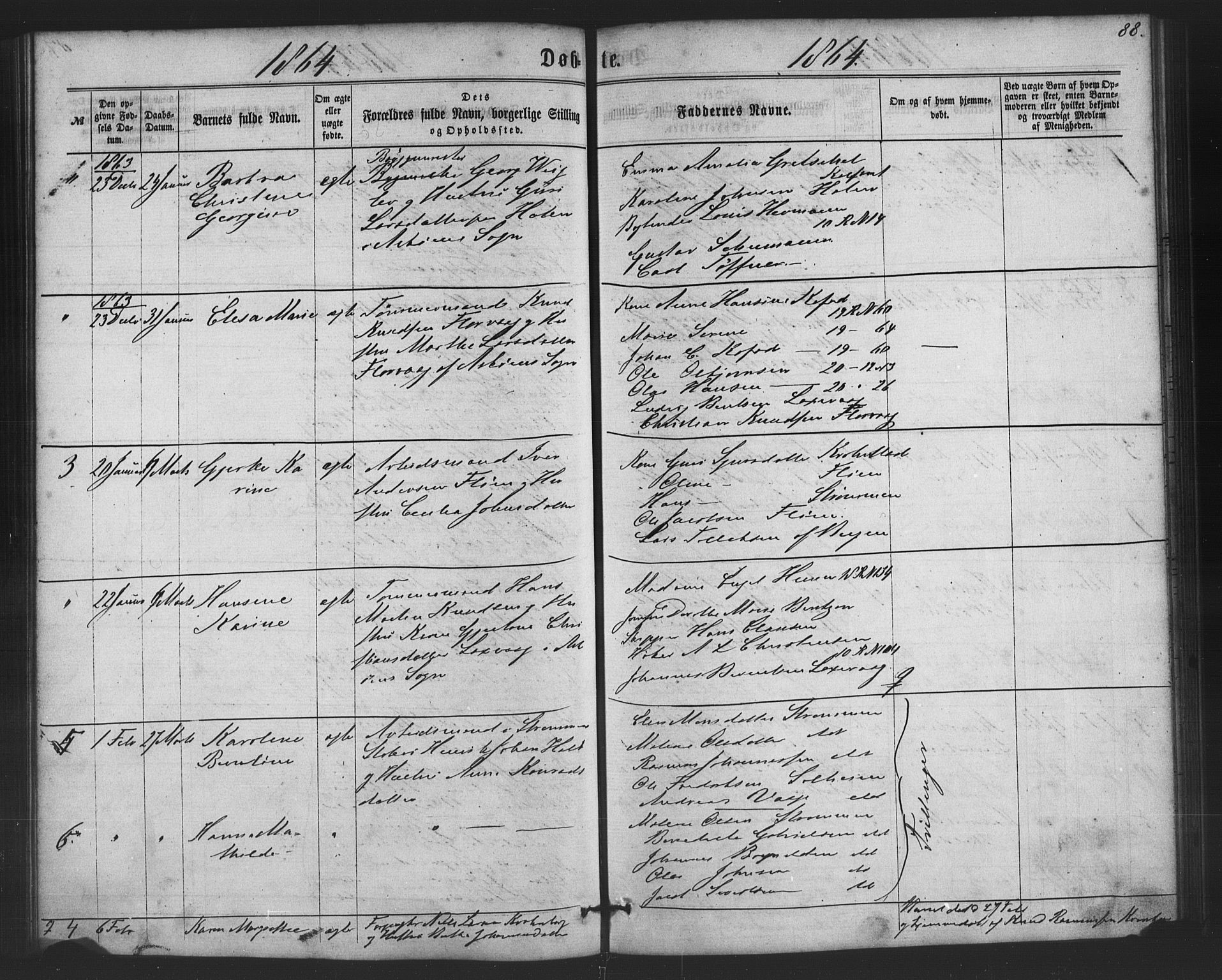 St. Jørgens hospital og Årstad sokneprestembete, AV/SAB-A-99934: Parish register (copy) no. A 3, 1863-1872, p. 88