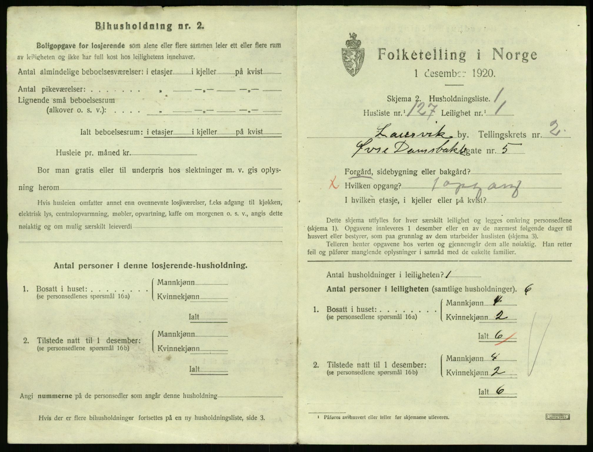 SAKO, 1920 census for Larvik, 1920, p. 3848