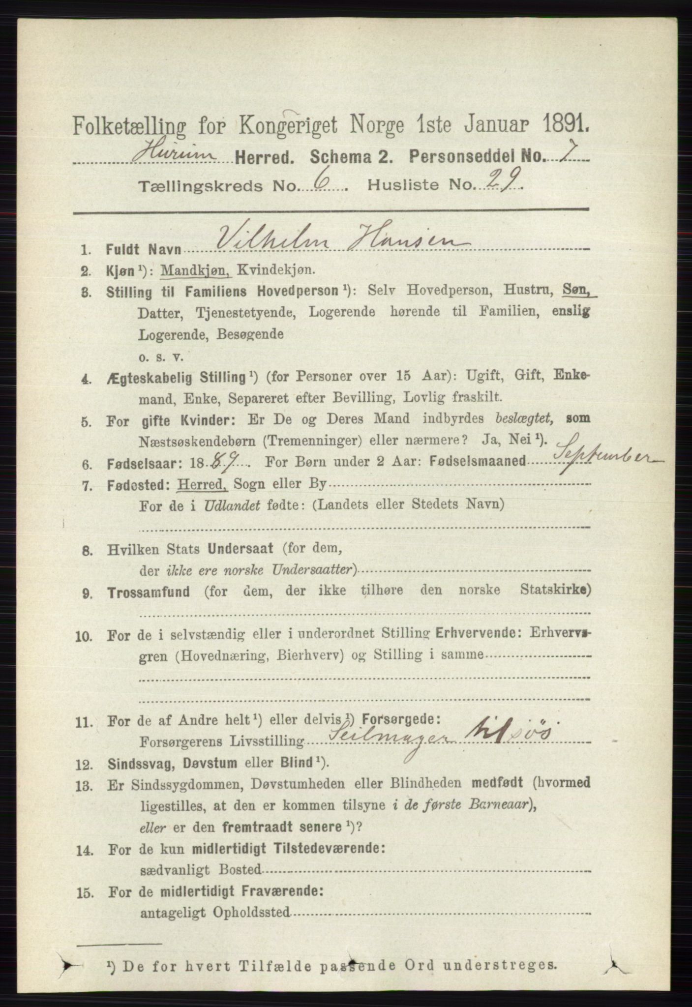 RA, 1891 census for 0628 Hurum, 1891, p. 2150