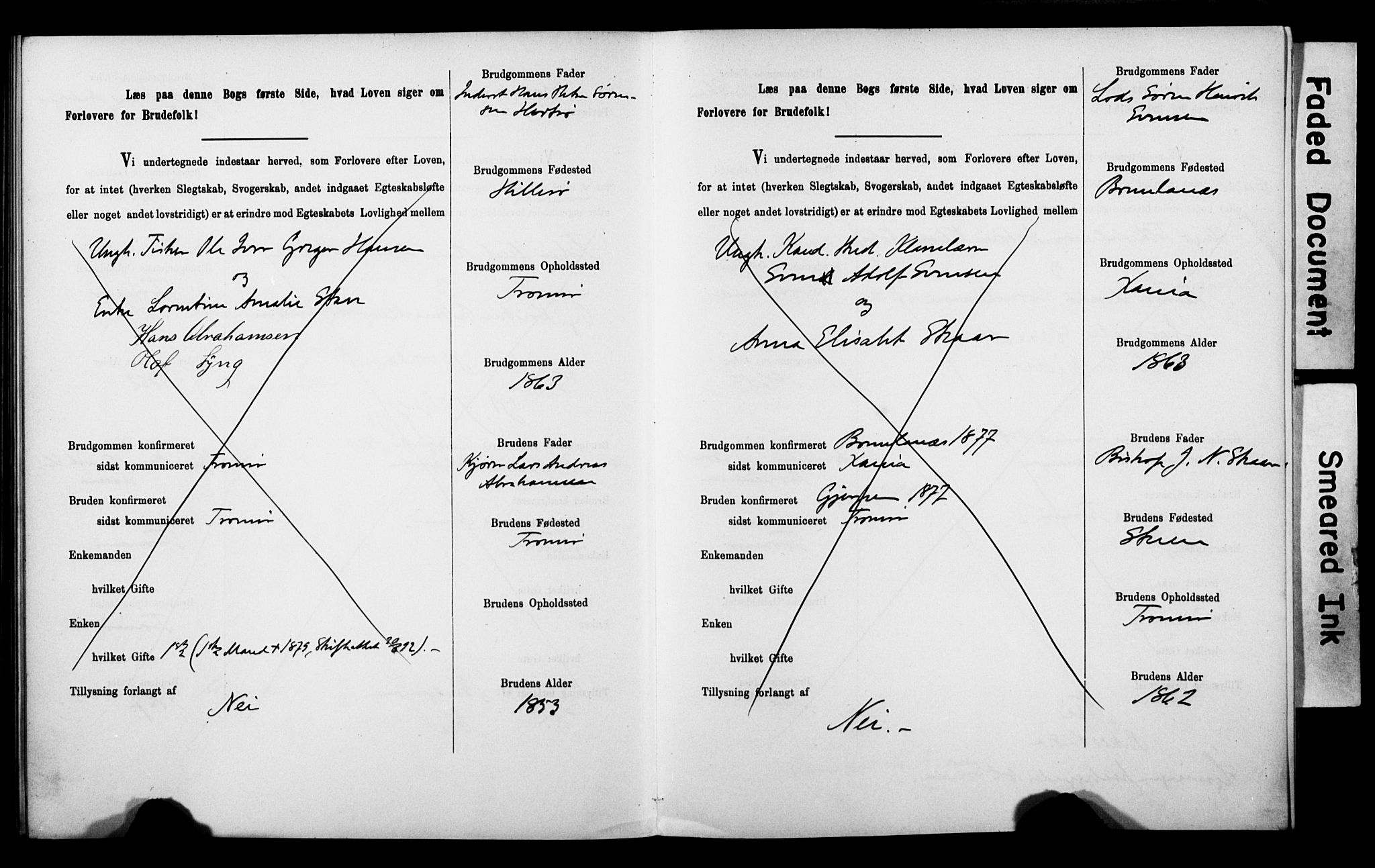 Tromsø sokneprestkontor/stiftsprosti/domprosti, AV/SATØ-S-1343/H/Hc/L0099/0001: Banns register no. 99.1, 1886-1892